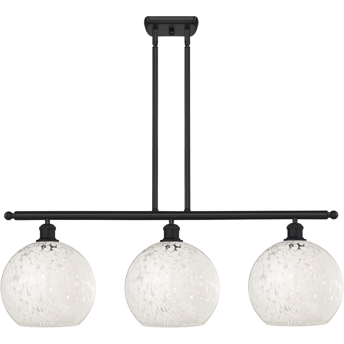 Innovations Lighting 516-3I-BK-G1216-10WM Ballston White Mouchette 3 Light 36.5 inch Matte Black Stem Hung Island Light Ceiling Light