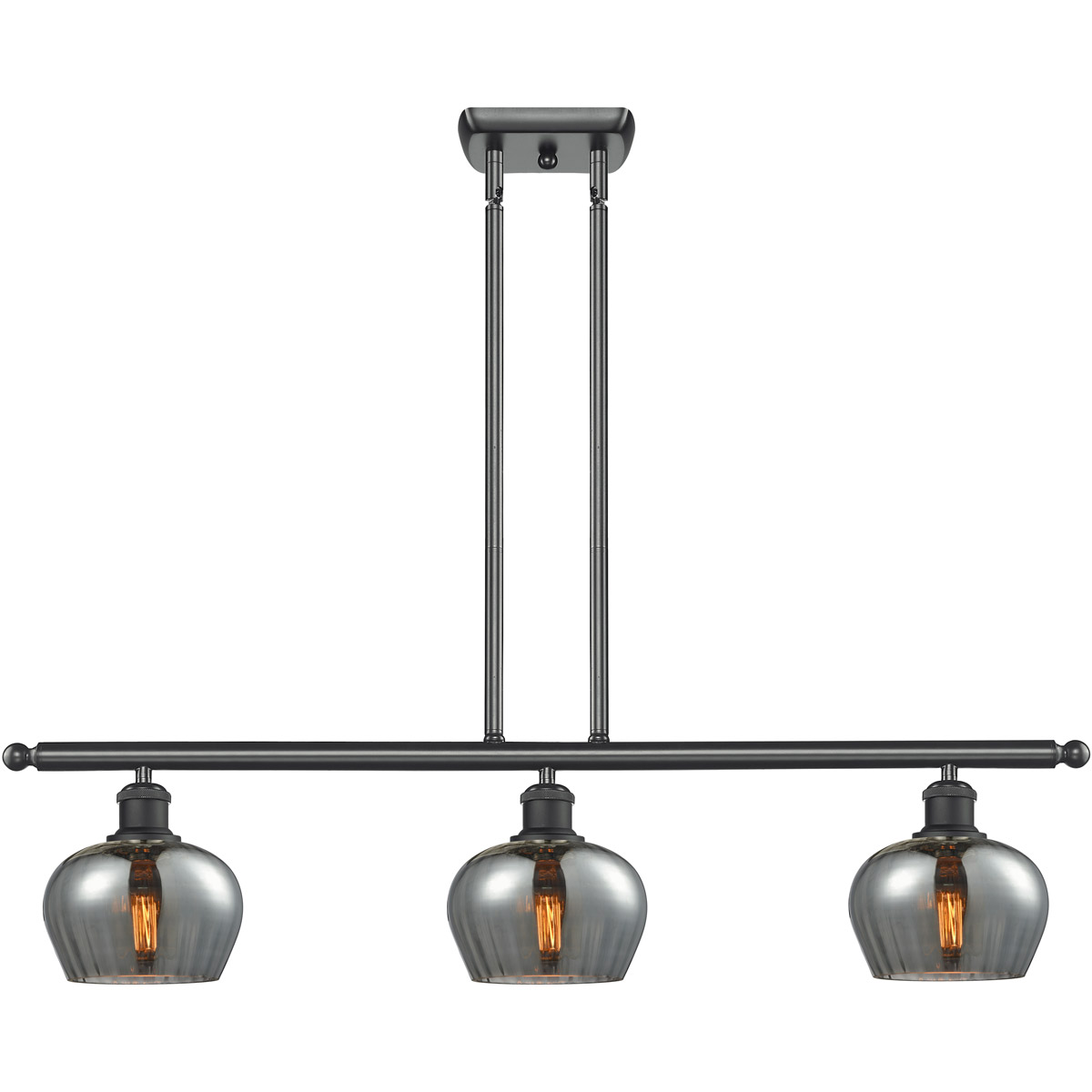 Innovations Lighting 516-3I-BK-G93 Ballston Fenton 3 Light 36 inch Matte Black Island Light Ceiling Light in Plated Smoke Glass, Ballston