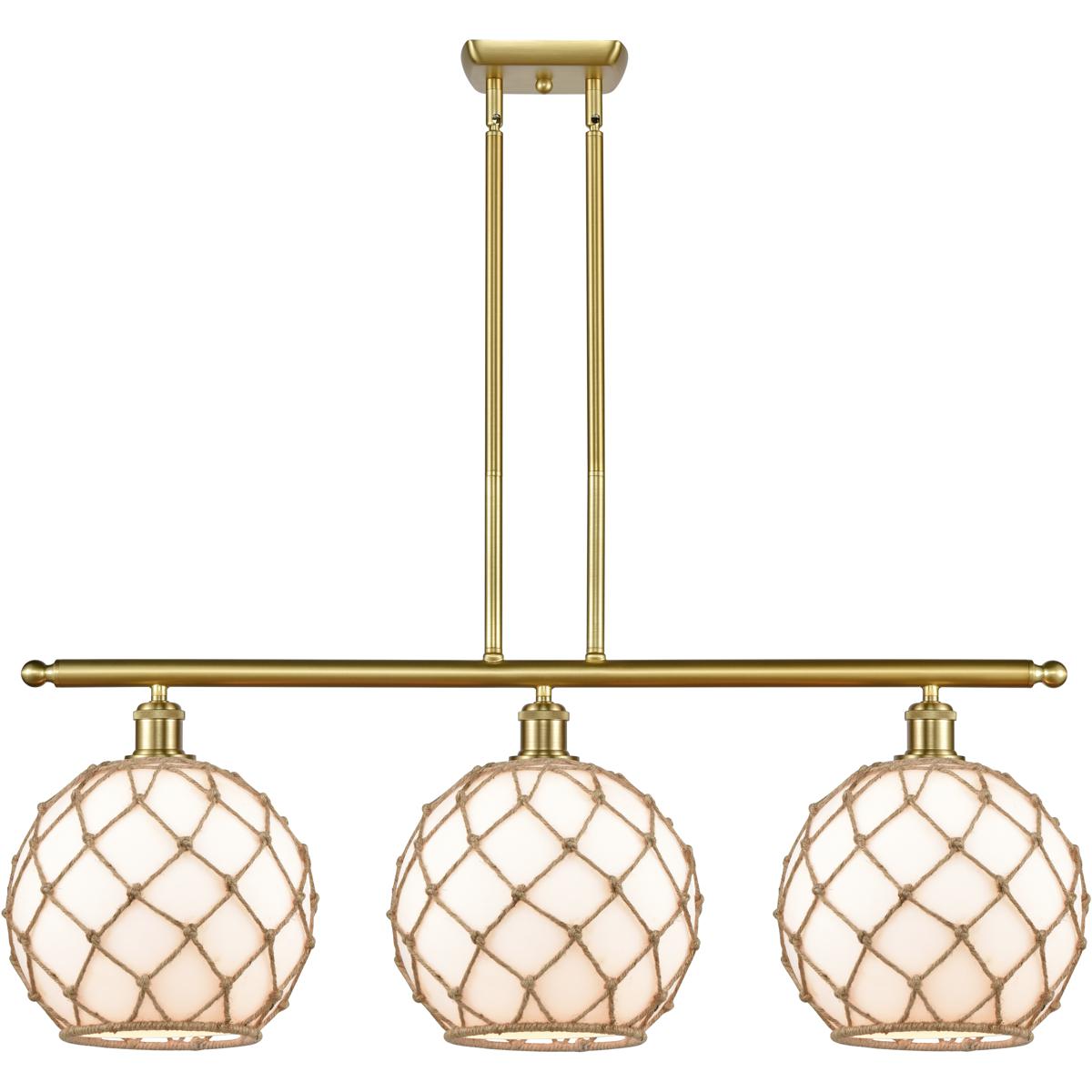 Innovations Lighting 516-3I-SG-G121-10RB Ballston Farmhouse Rope Island Light Ceiling Light in Satin Gold, White Glass with Brown Rope, Ballston