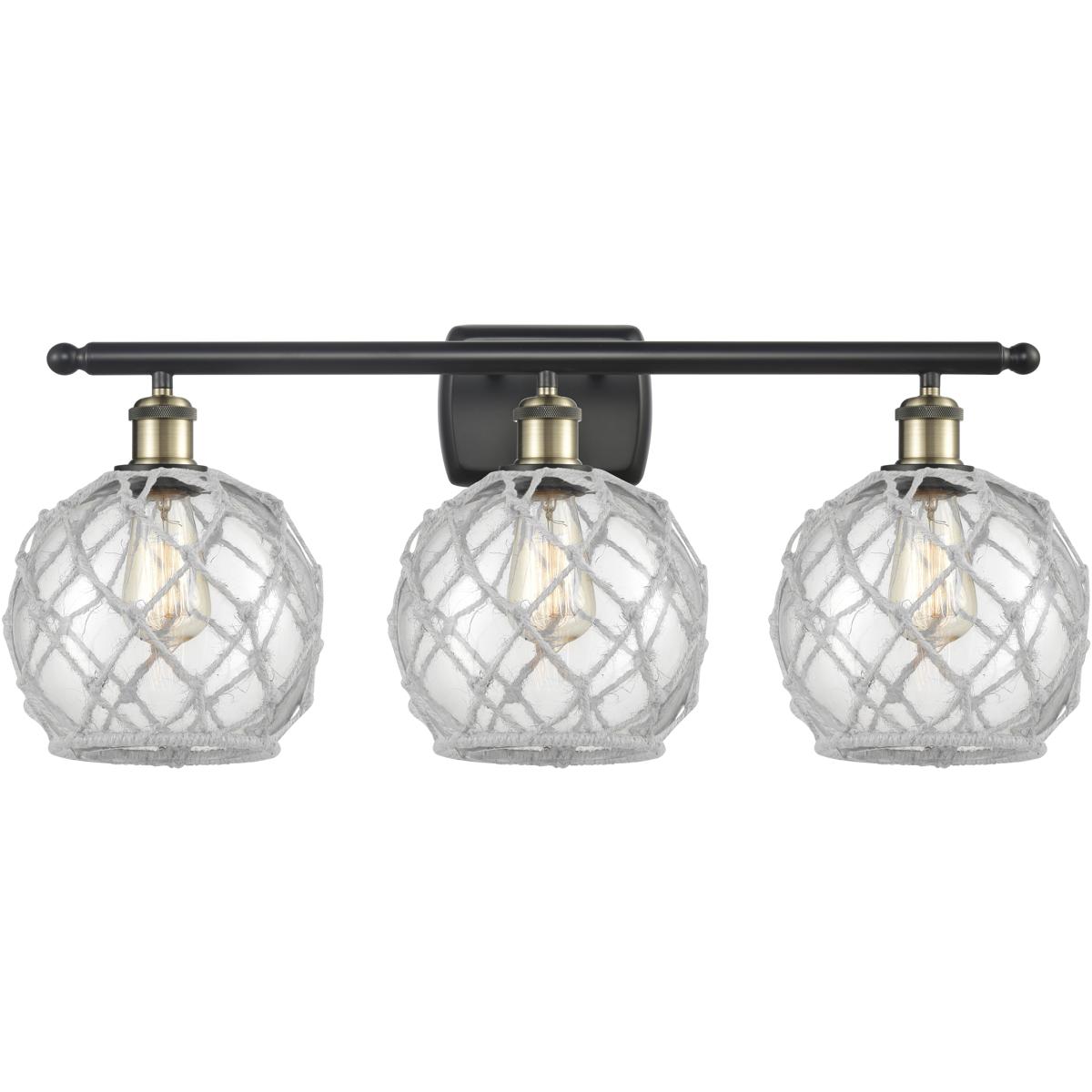 Innovations Lighting 516-3W-BAB-G122-8RW Ballston Farmhouse Rope 3 Light 28 inch Black Antique Brass Bath Vanity Light Wall Light in Bulb Not Included