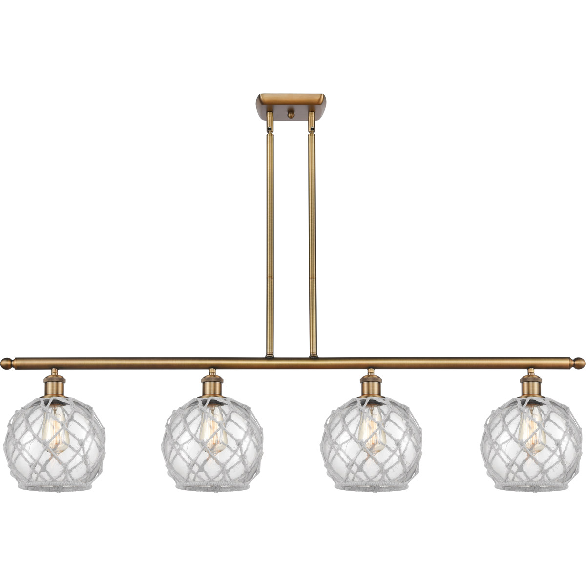 Innovations Lighting 516-4I-BB-G122-8RW-LED Ballston Farmhouse Rope LED 48 inch Brushed Brass Island Light Ceiling Light in Clear Glass with White Rop