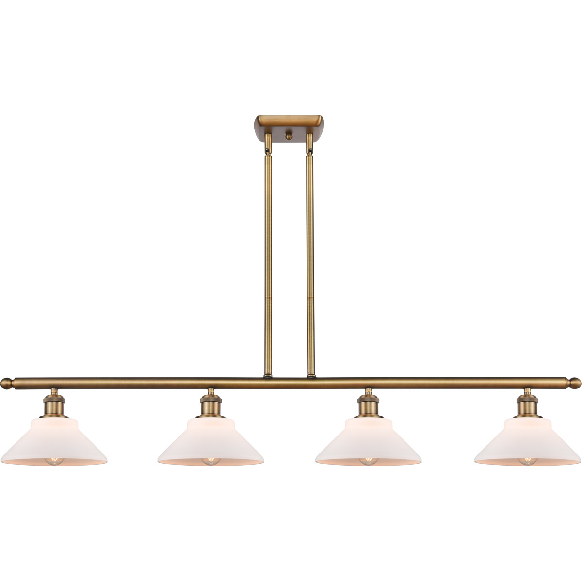 Innovations Lighting 516-4I-BB-G131-LED Ballston Orwell LED 48 inch Brushed Brass Island Light Ceiling Light in Matte White Glass, Ballston