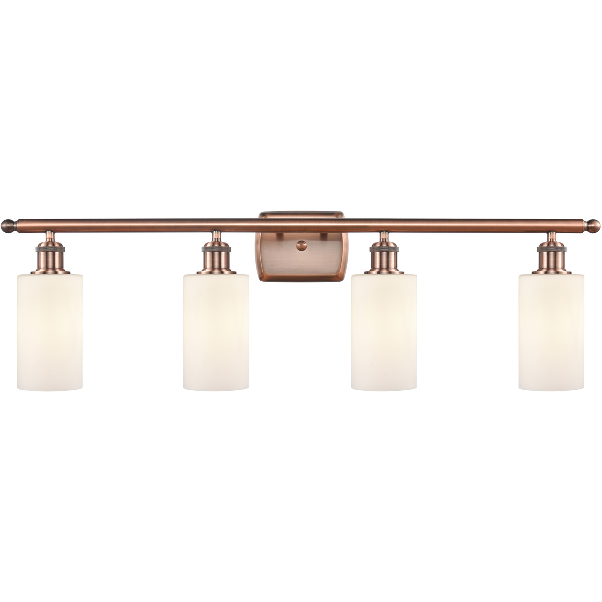 Innovations Lighting 516-4W-AC-G801-LED Ballston Clymer LED 36 inch Antique Copper Bath Vanity Light Wall Light in Matte White Glass, Ballston