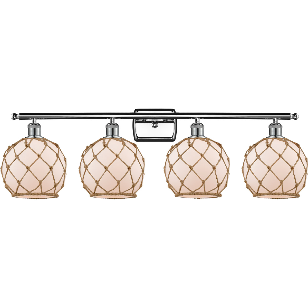 Innovations Lighting 516-4W-PC-G121-8RB Ballston Farmhouse Rope 4 Light 36 inch Polished Chrome Bath Vanity Light Wall Light in White Glass with Brown