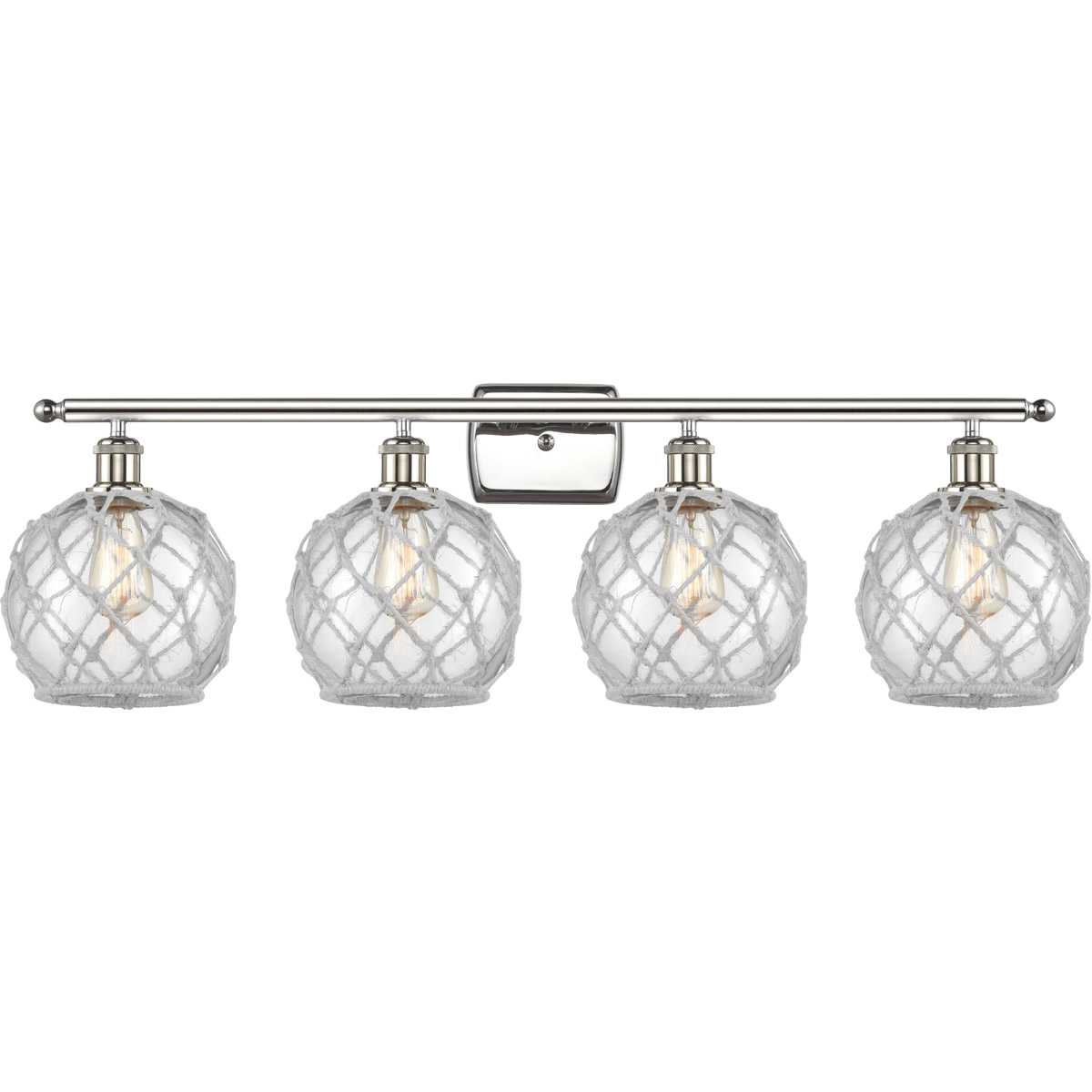 Innovations Lighting 516-4W-PN-G122-8RW Ballston Farmhouse Rope 4 Light 36 inch Polished Nickel Bath Vanity Light Wall Light in Clear Glass with White