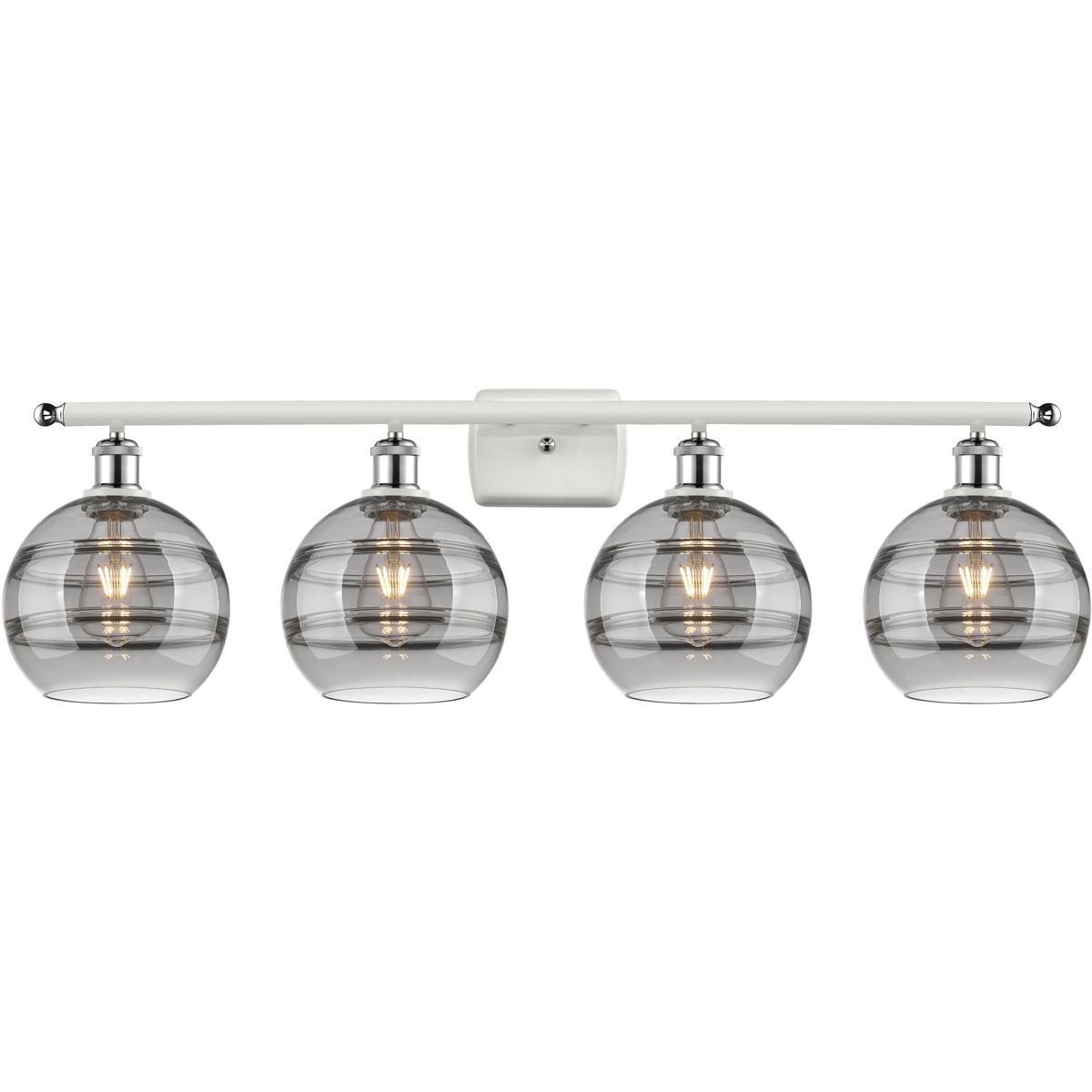 Innovations Lighting 516-4W-WPC-G556-8SM Ballston Rochester 4 Light 38 inch White Polished Chrome Bath Vanity Light Wall Light