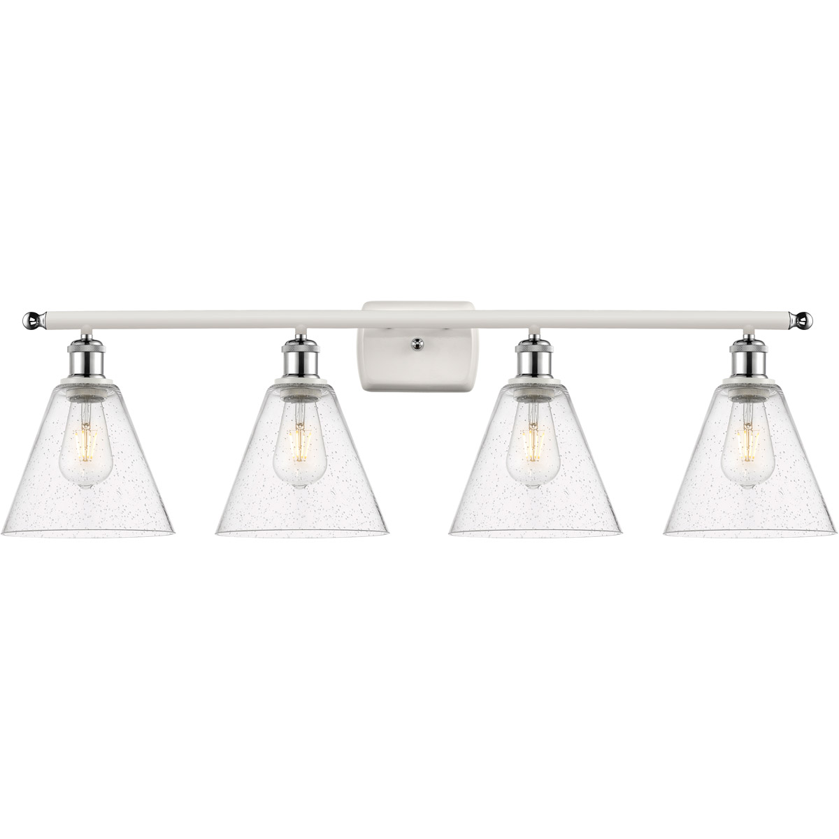 Innovations Lighting 516-4W-WPC-GBC-84 Ballston Ballston Cone 4 Light 38 inch White and Polished Chrome Bath Vanity Light Wall Light in Seedy Glass
