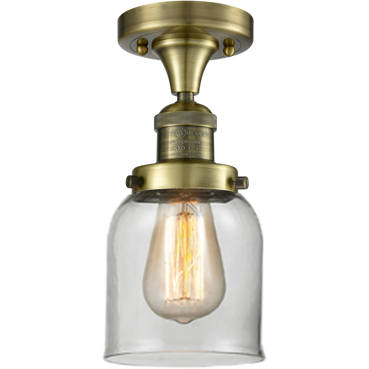 Innovations Lighting 517-1CH-AB-G52 Franklin Restoration Small Bell 1 Light 5 inch Antique Brass Semi-Flush Mount Ceiling Light in Incandescent, Clear
