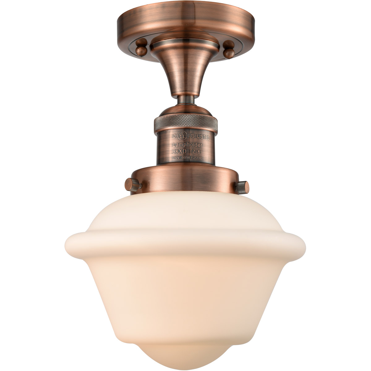 Innovations Lighting 517-1CH-AC-G531-LED Franklin Restoration Small Oxford LED 7.5 inch Antique Copper Semi-Flush Mount Ceiling Light in Matte White G