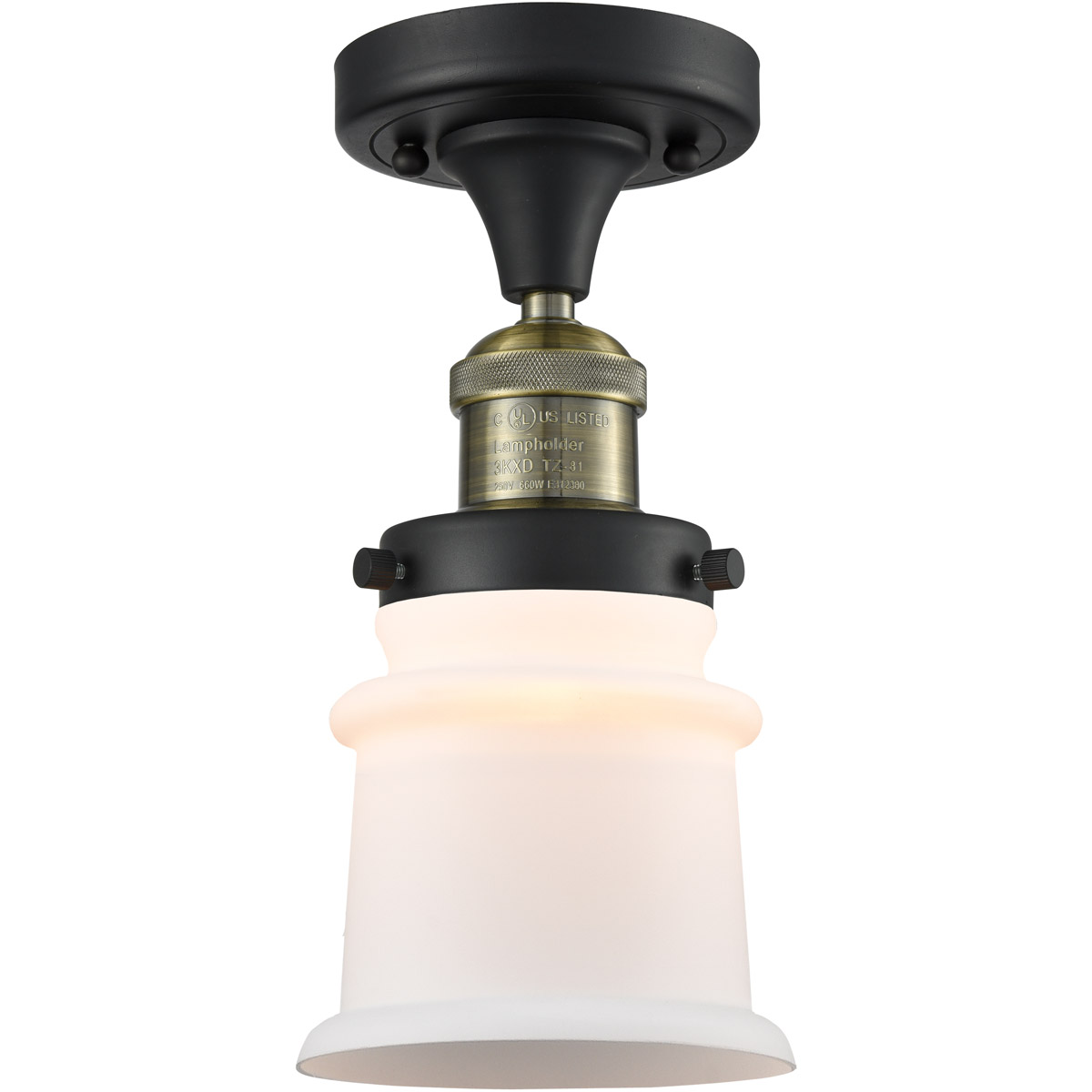 Innovations Lighting 517-1CH-BAB-G181S Franklin Restoration Small Canton 1 Light 6 inch Black Antique Brass Semi-Flush Mount Ceiling Light in Matte Wh