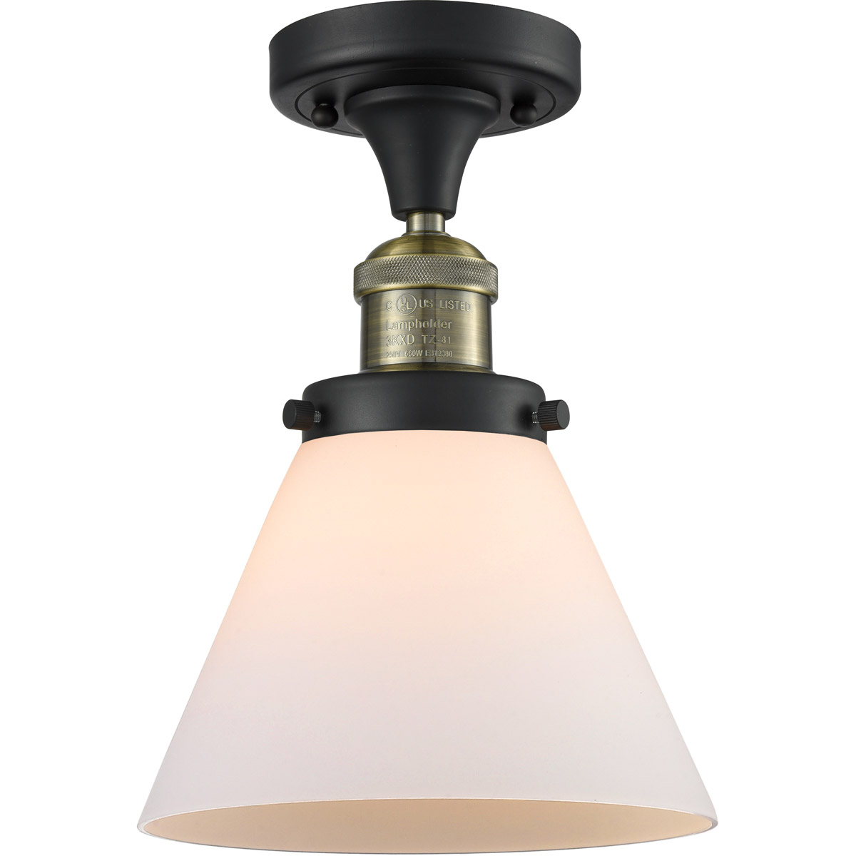 Innovations Lighting 517-1CH-BAB-G41-LED Franklin Restoration Large Cone LED 8 inch Black Antique Brass Semi-Flush Mount Ceiling Light in Matte White