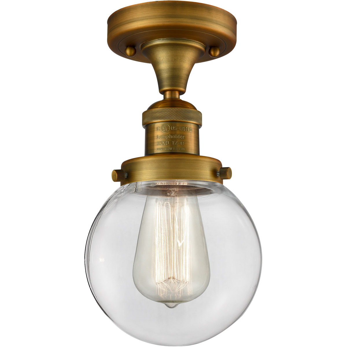 Innovations Lighting 517-1CH-BB-G202-12-LED Franklin Restoration XX-Large Beacon LED 12 inch Brushed Brass Semi-Flush Mount Ceiling Light in Clear Gla