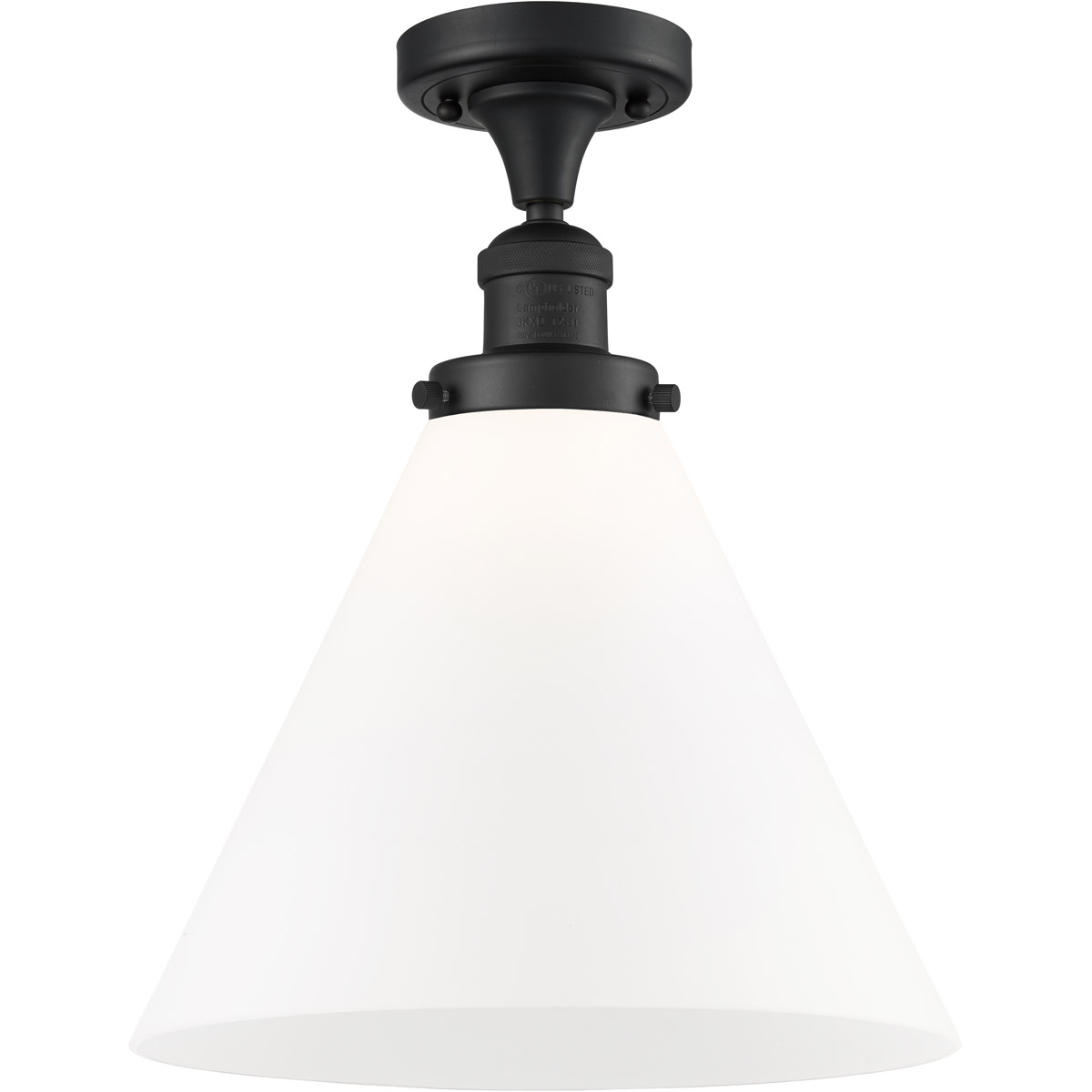 Innovations Lighting 517-1CH-BK-G41-L-LED Franklin Restoration X-Large Cone LED 12 inch Matte Black Semi-Flush Mount Ceiling Light in Matte White Glas