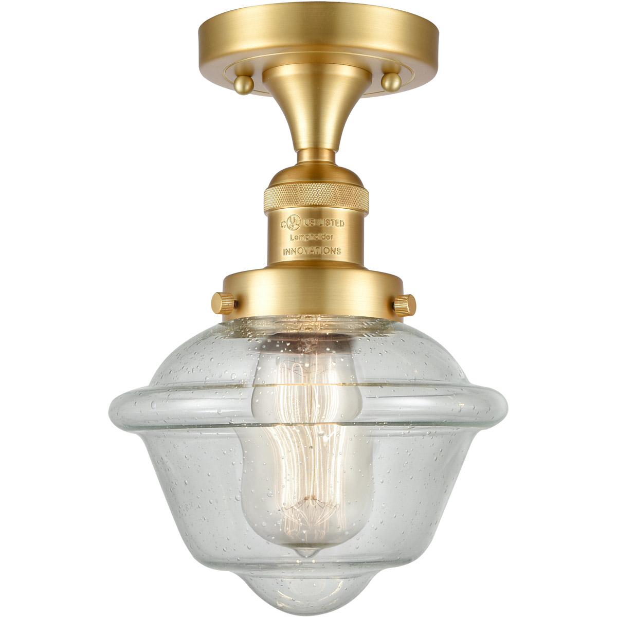 Innovations Lighting 517-1CH-SG-G534-LED Franklin Restoration Small Oxford LED 7.5 inch Satin Gold Semi-Flush Mount Ceiling Light in Seedy Glass, Fran
