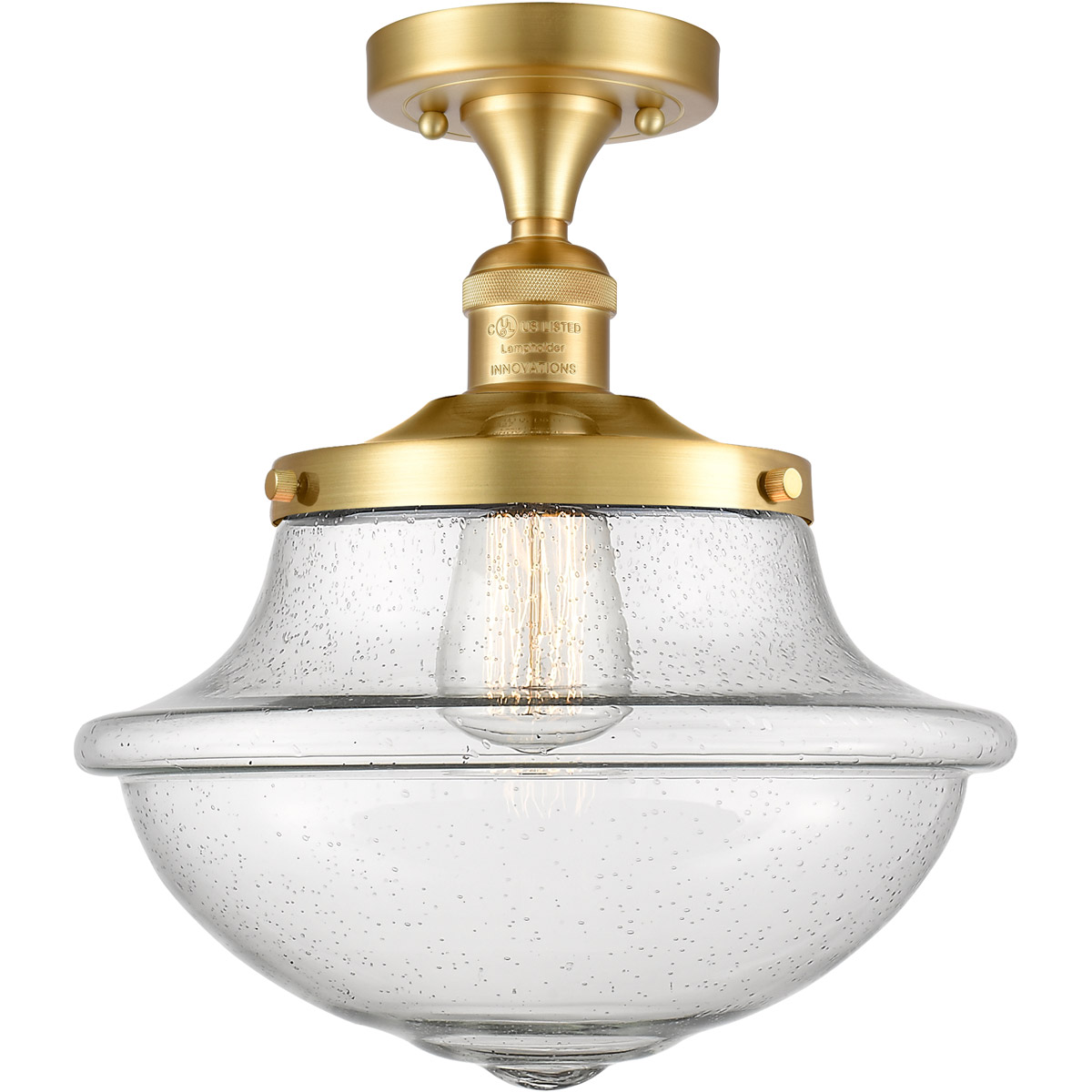 Innovations Lighting 517-1CH-SG-G544 Franklin Restoration Large Oxford 1 Light 12 inch Satin Gold Semi-Flush Mount Ceiling Light in Seedy Glass, Frank