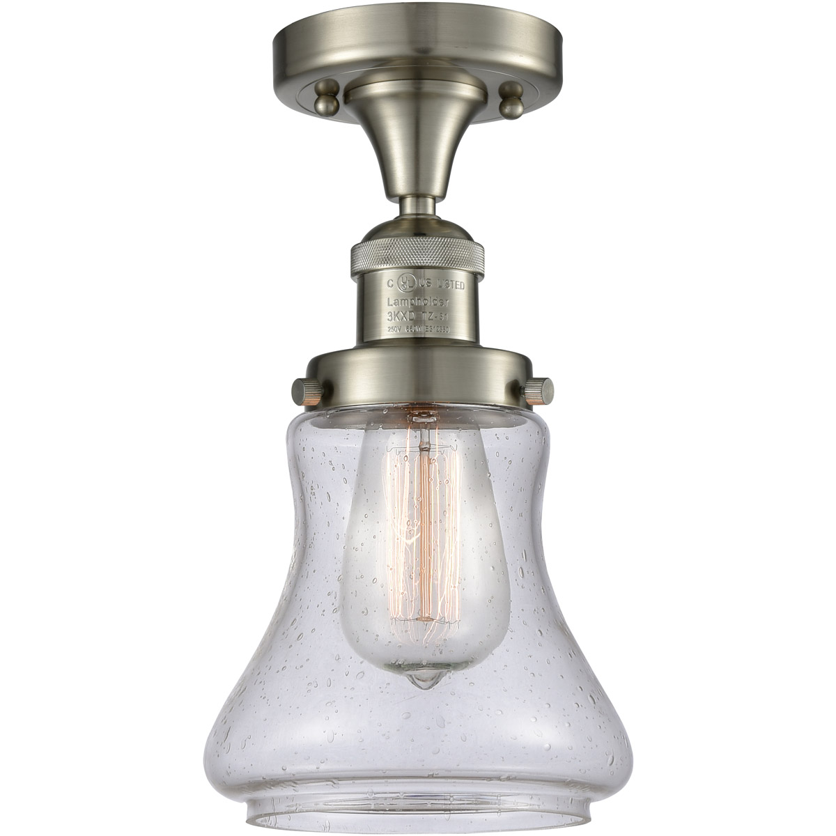 Innovations Lighting 517-1CH-SN-G194 Franklin Restoration Bellmont 1 Light 6 inch Brushed Satin Nickel Semi-Flush Mount Ceiling Light in Seedy Glass,