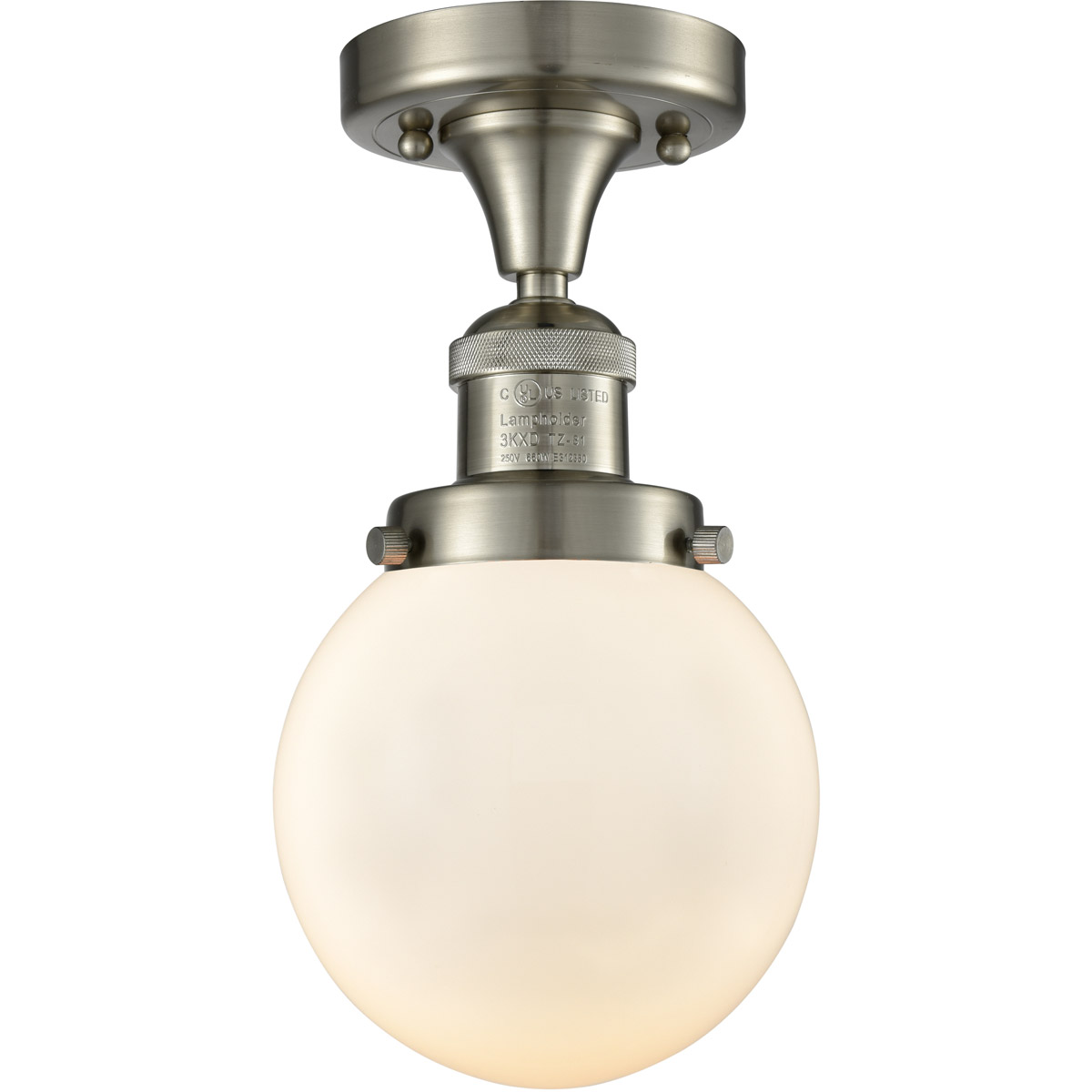 Innovations Lighting 517-1CH-SN-G201-6-LED Franklin Restoration Beacon LED 6 inch Brushed Satin Nickel Semi-Flush Mount Ceiling Light in Matte White G
