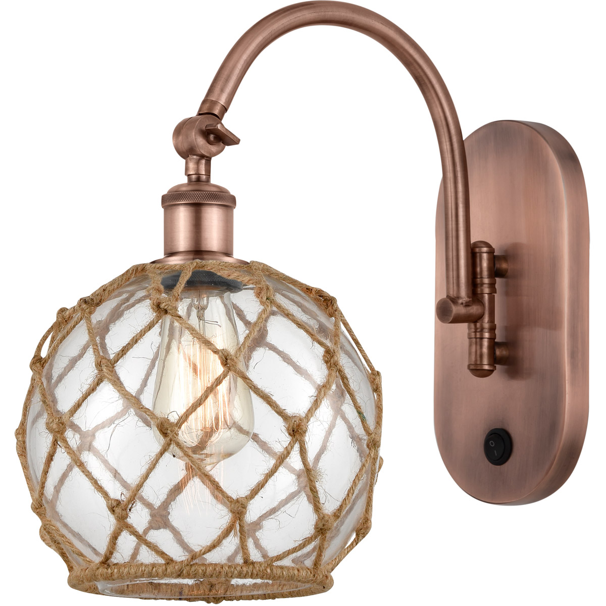 Innovations Lighting 518-1W-AC-G122-8RB-LED Ballston Farmhouse Rope LED 8 inch Antique Copper Sconce Wall Light