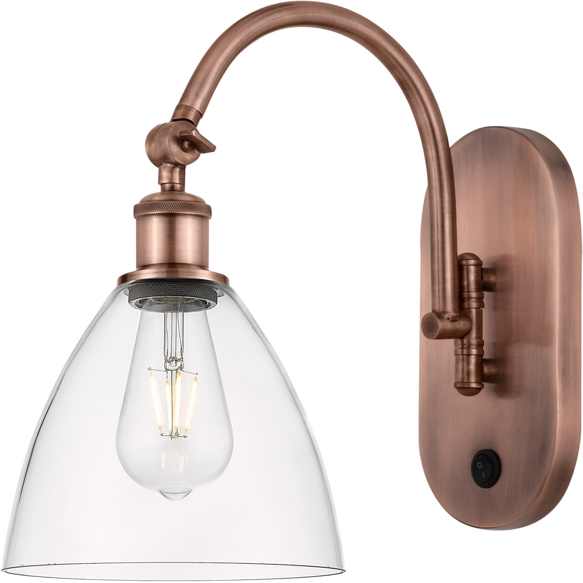 Innovations Lighting 518-1W-AC-GBD-752-LED Ballston Dome LED 8 inch Antique Copper Sconce Wall Light in Clear Glass