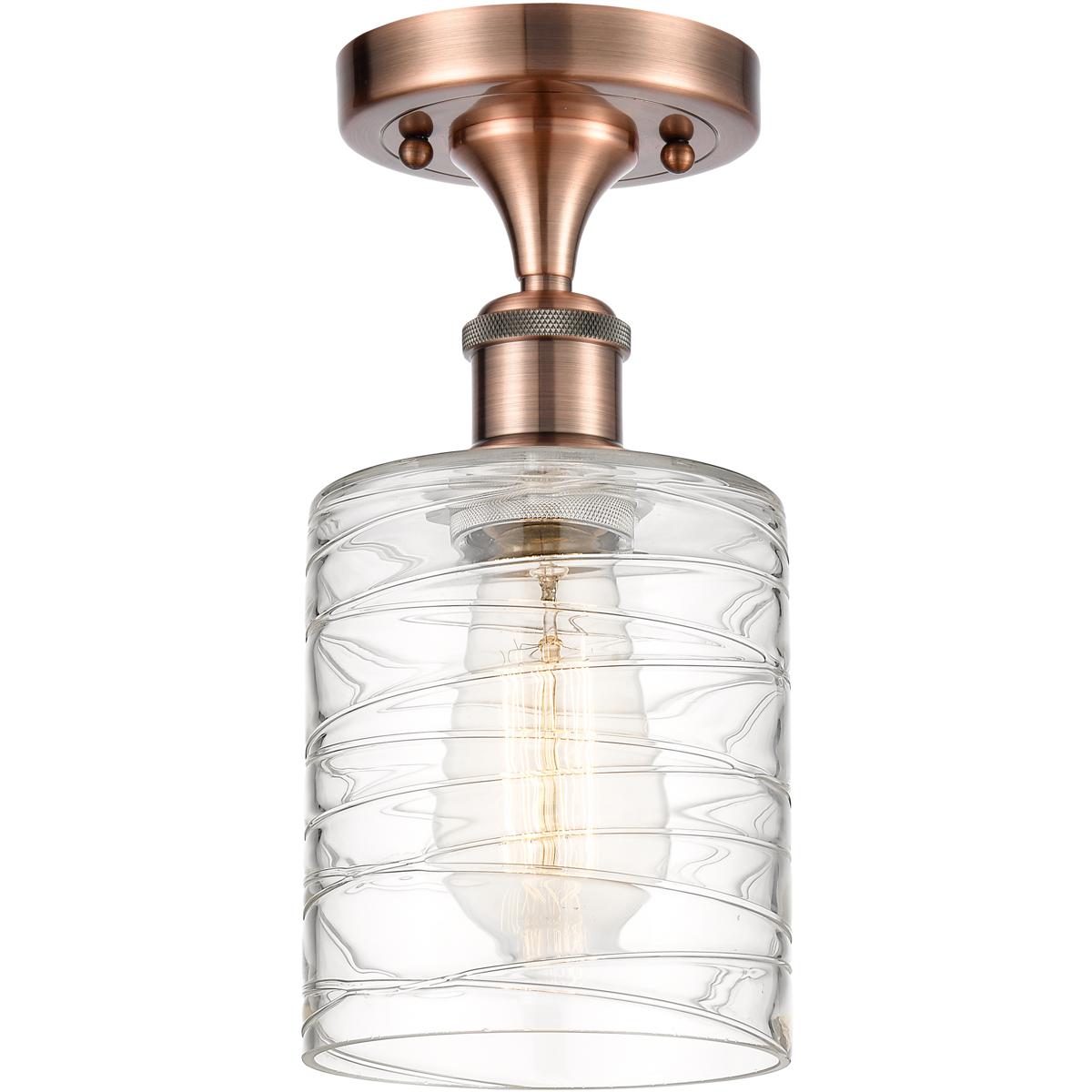 Innovations Lighting 616-1F-AC-G1113 Cobbleskill 1 Light 5 inch Antique Copper Semi-Flush Mount Ceiling Light in Deco Swirl Glass