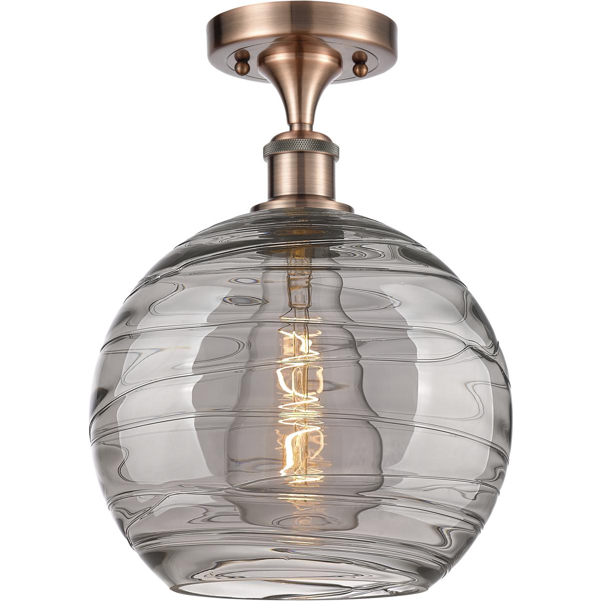Innovations Lighting 616-1F-AC-G1213-10SM Edison Athens Deco Swirl 1 Light 10 inch Antique Copper Semi-Flush Mount Ceiling Light in Light Smoke Deco S