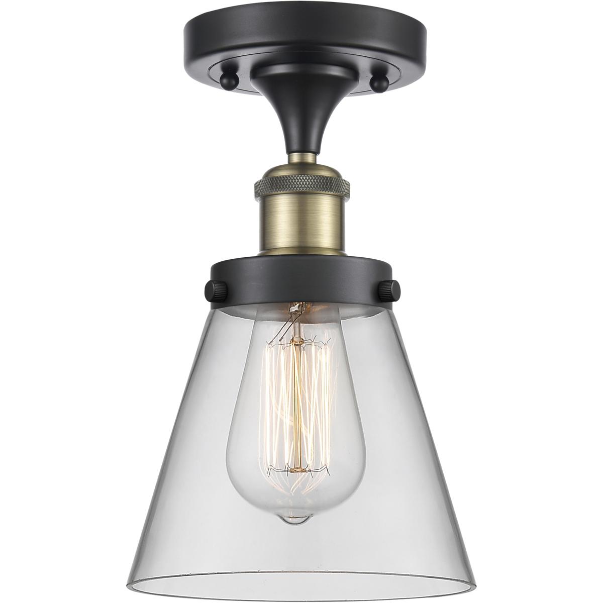 Innovations Lighting 616-1F-BAB-G62 Cone 1 Light 6.25 inch Black Antique Brass Semi-Flush Mount Ceiling Light in Clear Glass, Bowl