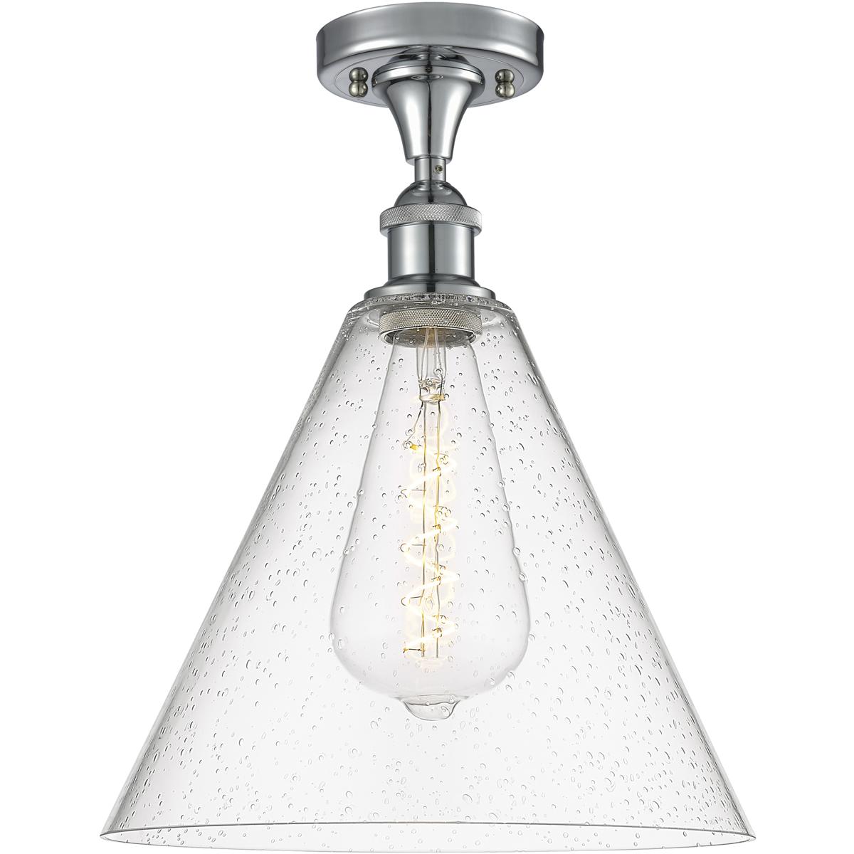 Innovations Lighting 616-1F-PC-GBC-124 Edison Berkshire 1 Light 12 inch Polished Chrome Semi-Flush Mount Ceiling Light in Seedy Glass