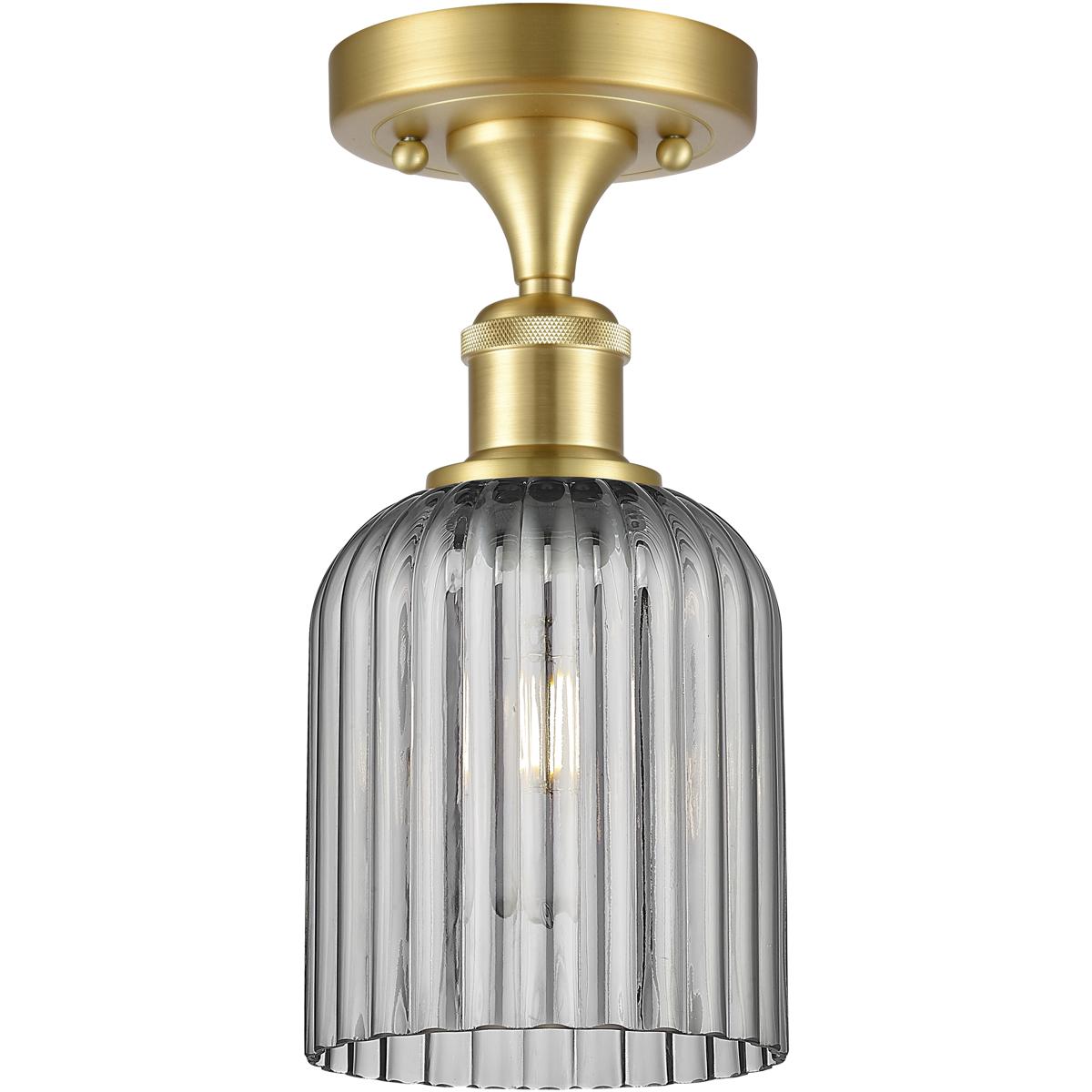 Innovations Lighting 616-1F-SG-G559-5SM Bridal Veil 1 Light 5 inch Satin Gold Semi-Flush Mount Ceiling Light in Light Smoke Glass
