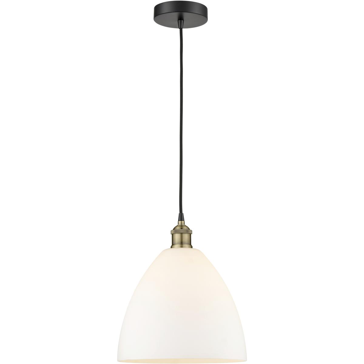 Innovations Lighting 616-1P-BAB-GBD-121 Edison Dome 1 Light 12 inch Black Antique Brass Mini Pendant Ceiling Light in Matte White Glass
