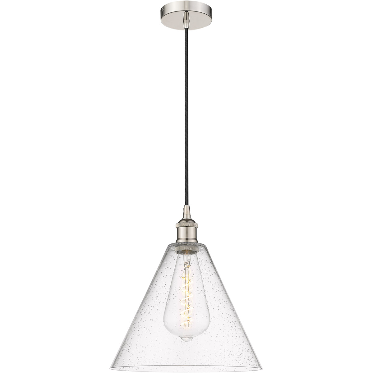 Innovations Lighting 616-1P-PN-GBC-124-LED Edison Cone LED 12 inch Polished Nickel Mini Pendant Ceiling Light in Seedy Glass