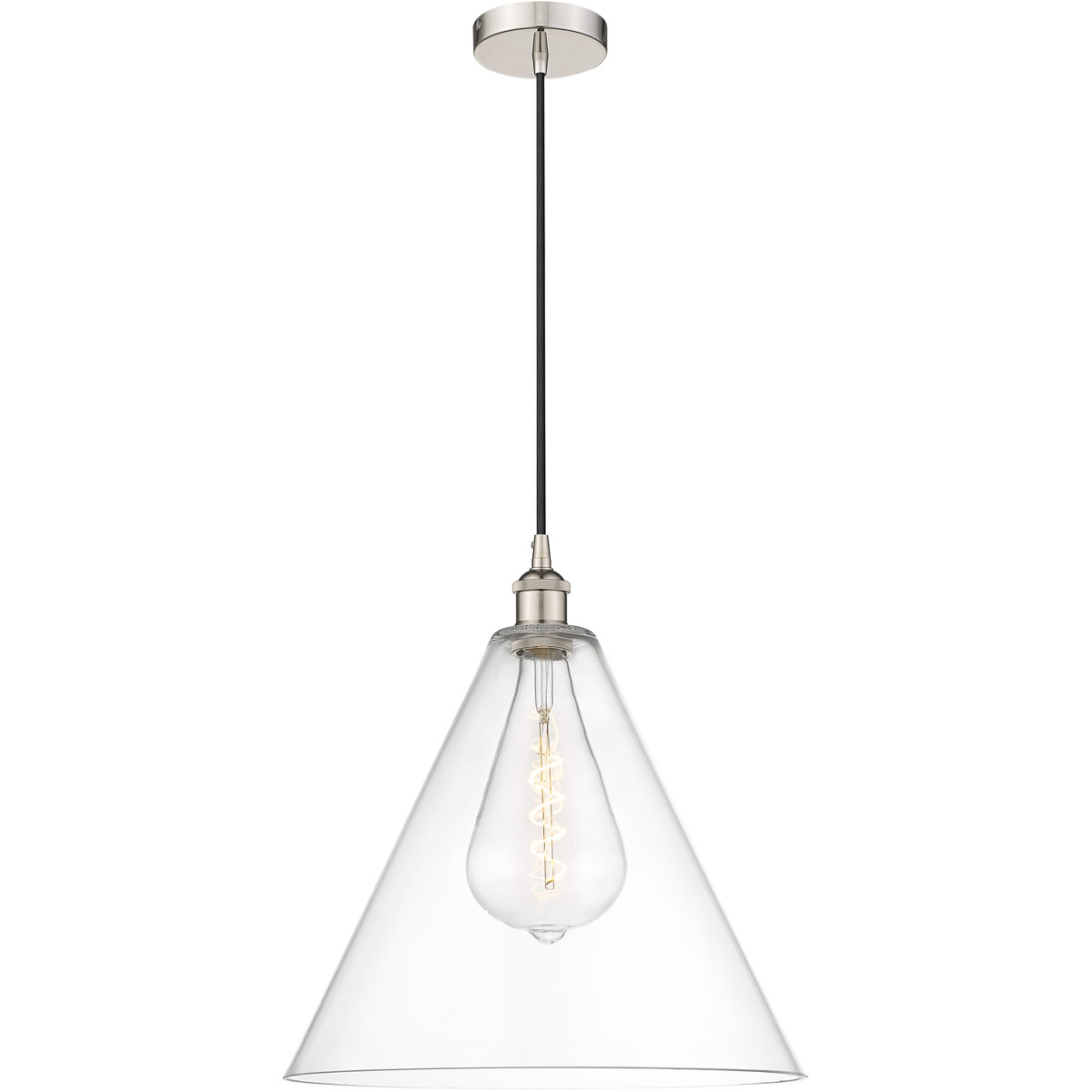 Innovations Lighting 616-1P-PN-GBC-162-LED Edison Cone LED 16 inch Polished Nickel Pendant Ceiling Light in Clear Glass