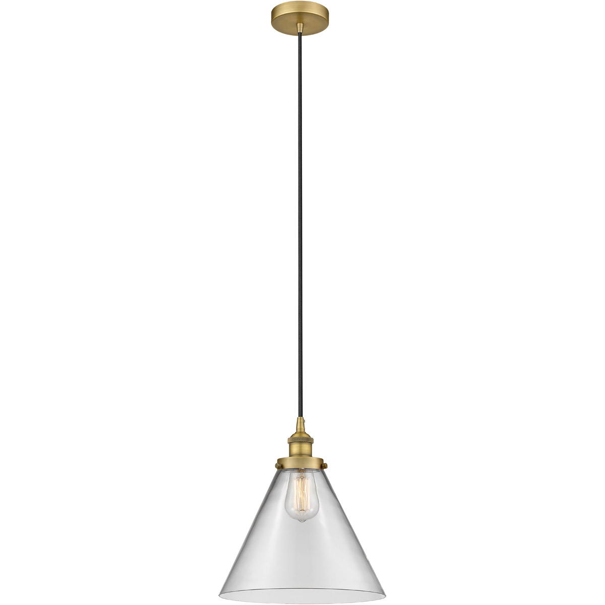 Innovations Lighting 616-1PH-BB-G42-L-LED Edison Cone LED 12 inch Brushed Brass Mini Pendant Ceiling Light in Clear Glass