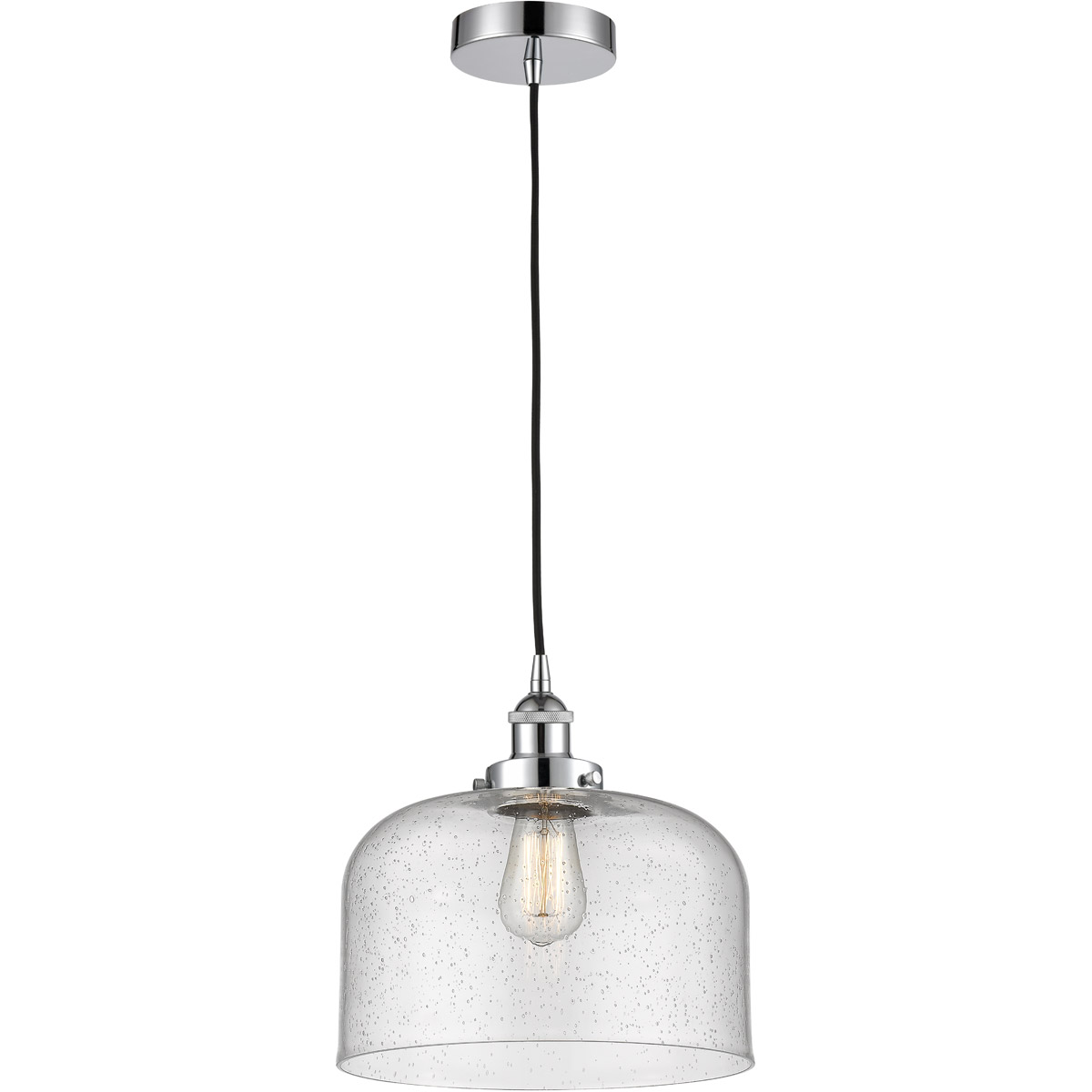 Innovations Lighting 616-1PH-PC-G74-L-LED Edison Bell LED 12 inch Polished Chrome Mini Pendant Ceiling Light in Seedy Glass