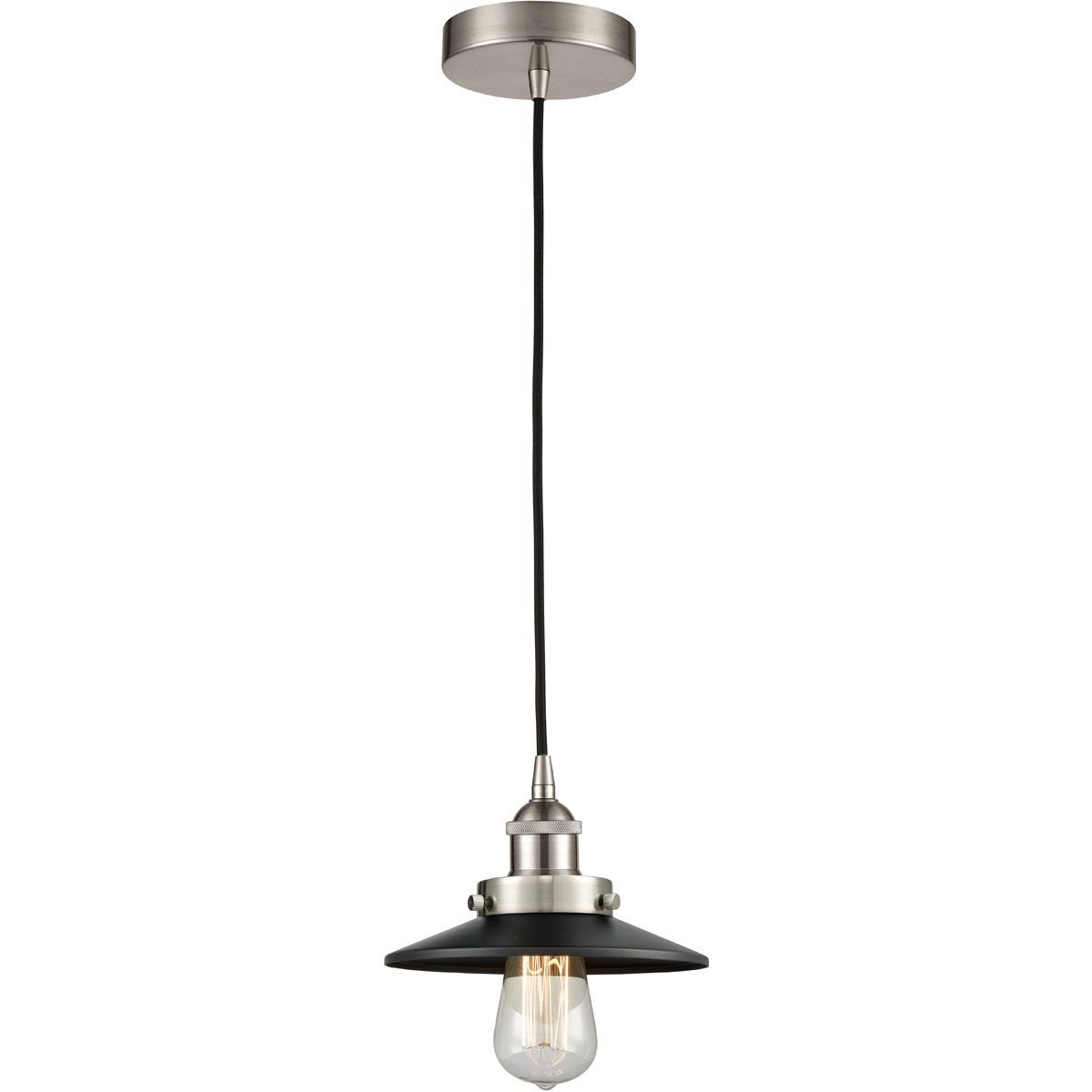 Innovations Lighting 616-1PH-SN-M6-BK-LED Edison Railroad LED 8 inch Brushed Satin Nickel Mini Pendant Ceiling Light