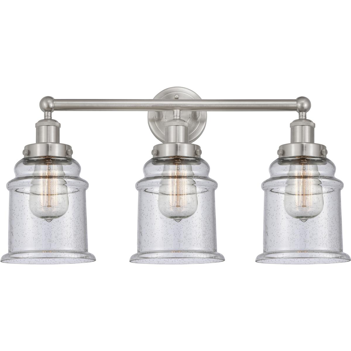 Innovations Lighting 616-3W-SN-G184 Edison Canton 3 Light 24 inch Brushed Satin Nickel Bath Vanity Light Wall Light in Seedy Glass