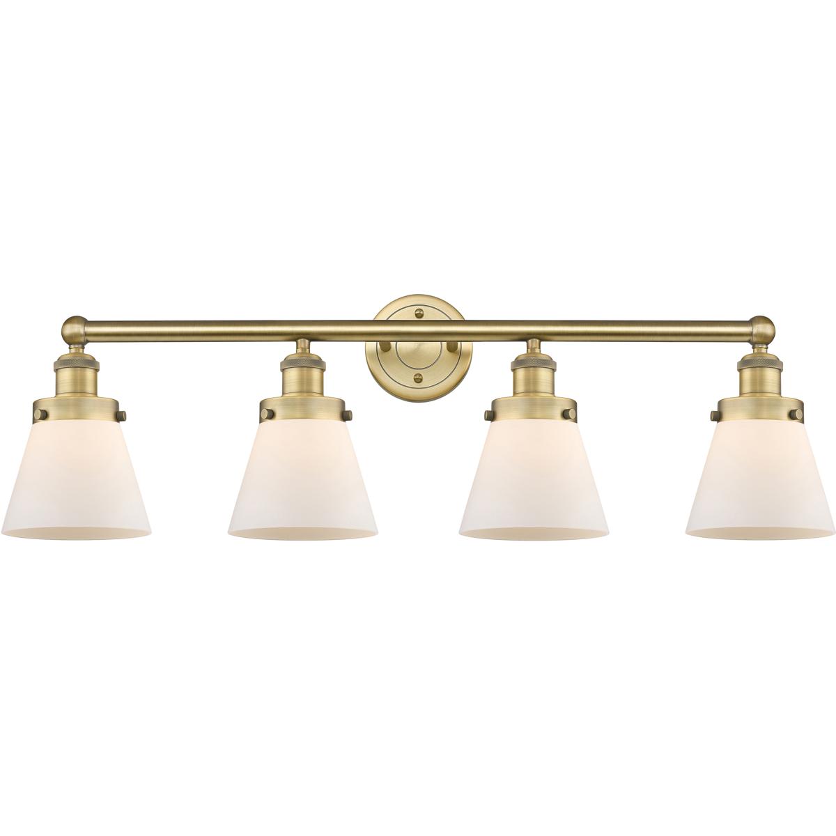 Innovations Lighting 616-4W-BB-G61 Cone 4 Light 33.5 inch Brushed Brass Bath Vanity Light Wall Light in Matte White Glass