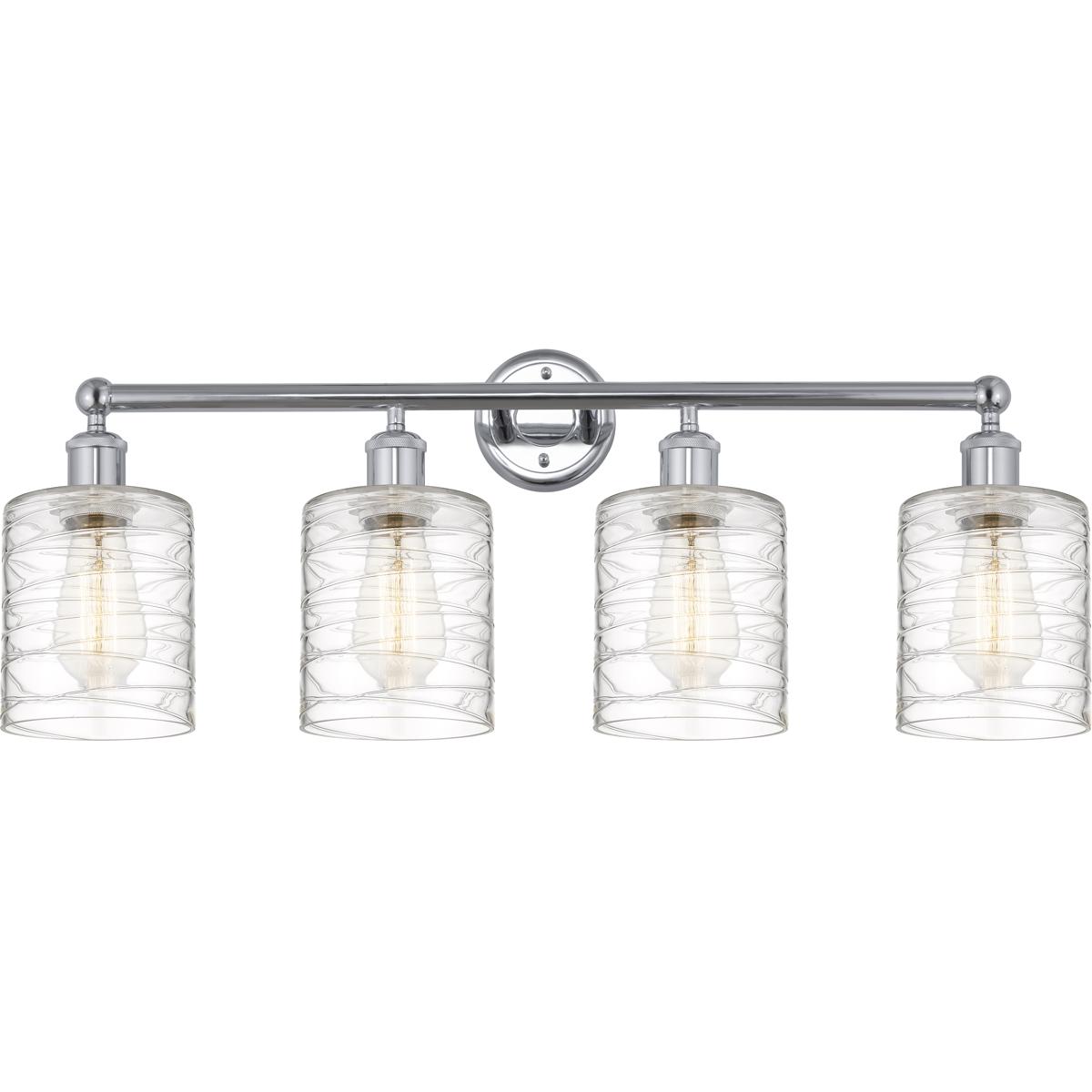 Innovations Lighting 616-4W-PC-G1113 Edison Cobbleskill 4 Light 32 inch Polished Chrome Bath Vanity Light Wall Light in Deco Swirl Glass