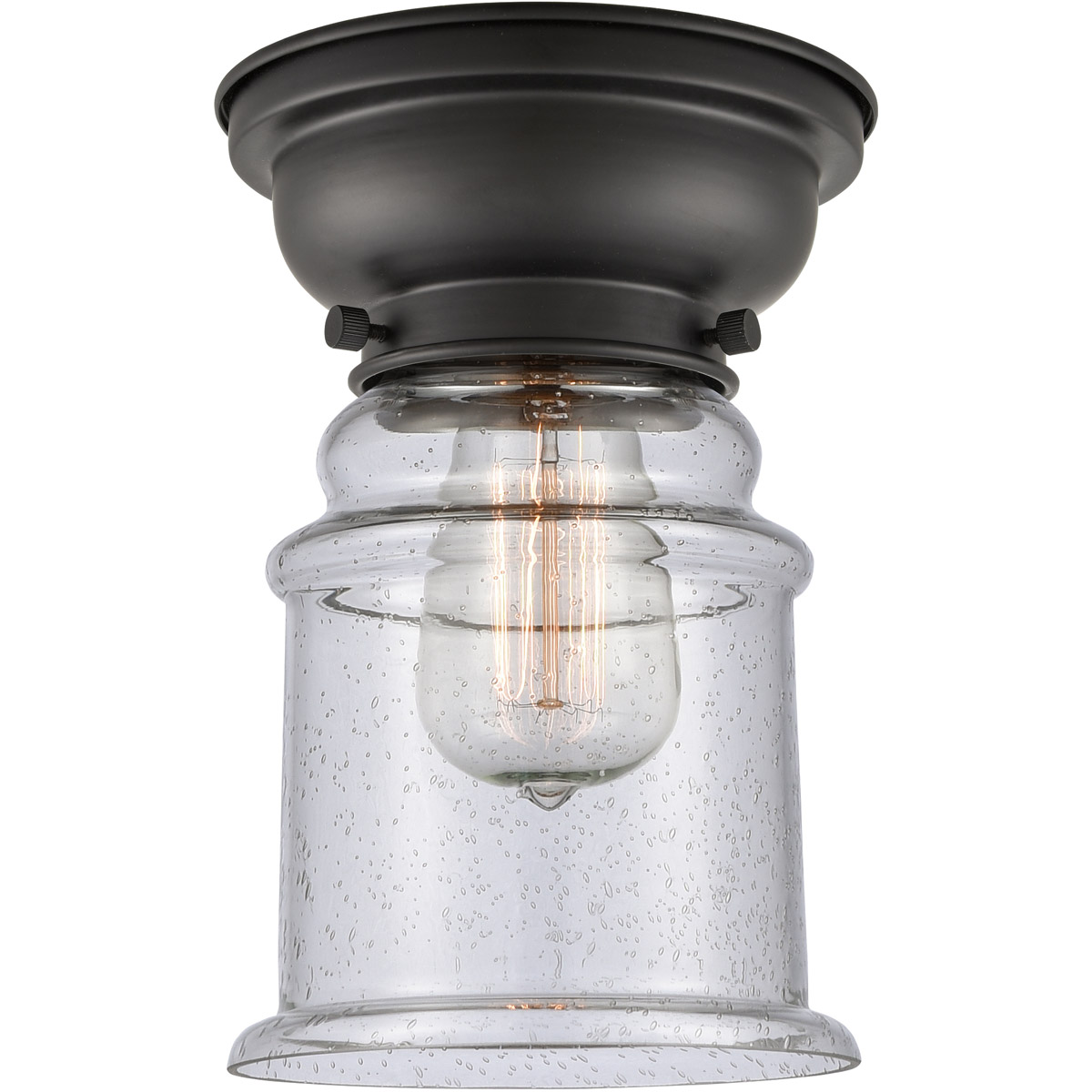 Innovations Lighting 623-1F-BK-G184-LED Aditi Canton LED 6 inch Matte Black Flush Mount Ceiling Light in Seedy Glass, Aditi