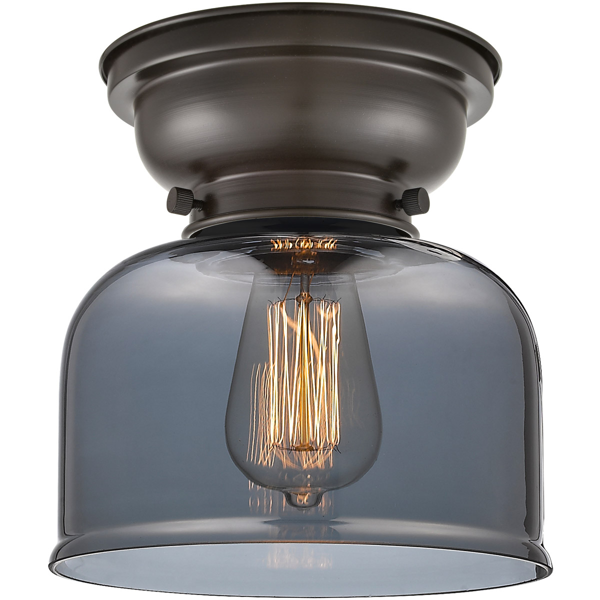 Innovations Lighting 623-1F-OB-G73-LED Aditi Large Bell LED 8 inch Oil Rubbed Bronze Flush Mount Ceiling Light in Plated Smoke Glass, Aditi