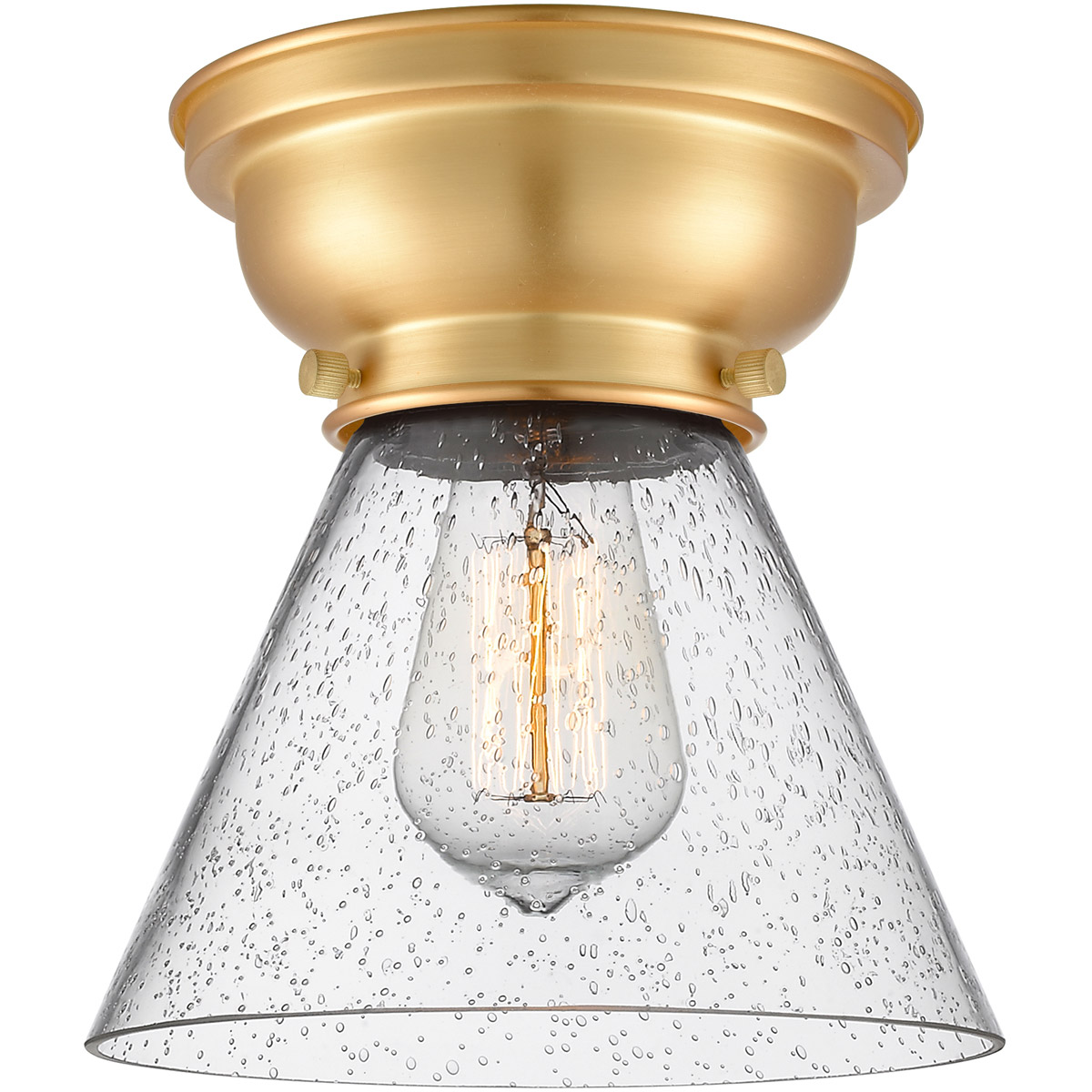Innovations Lighting 623-1F-SG-G44 Aditi Large Cone 1 Light 8 inch Satin Gold Flush Mount Ceiling Light in Seedy Glass, Aditi