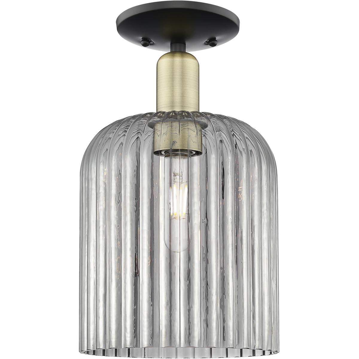 Innovations Lighting 716-1C-BAB-G559-8SM Arcadia Bridal Veil 1 Light 8 inch Black Antique Brass Semi-Flush Mount Ceiling Light in Light Smoke Glass