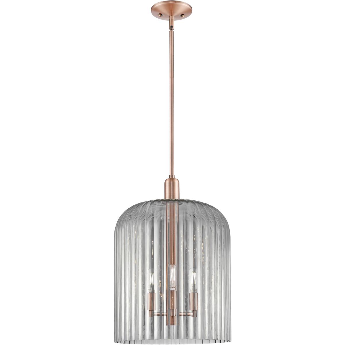 Innovations Lighting 716-3S-AC-G559-12SM Bridal Veil 3 Light 12 inch Antique Copper Mini Pendant Ceiling Light in Light Smoke Glass