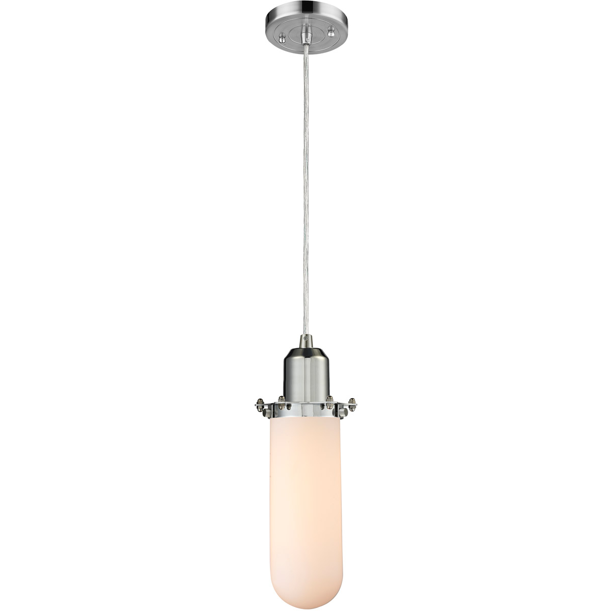 Innovations Lighting 900-1P-PC-CE228-PC-W-LED Austere Centri LED 5 inch Polished Chrome Mini Pendant Ceiling Light in Matte White Glass, Austere