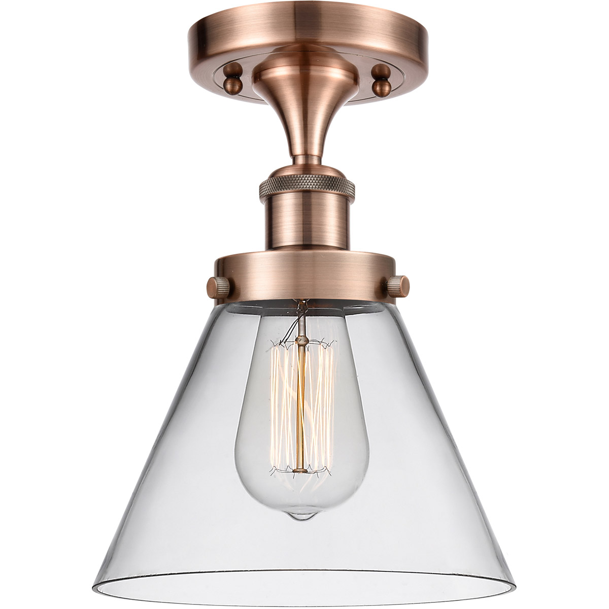 Innovations Lighting 916-1C-AC-G42 Ballston Large Cone 1 Light 8 inch Antique Copper Semi-Flush Mount Ceiling Light in Clear Glass