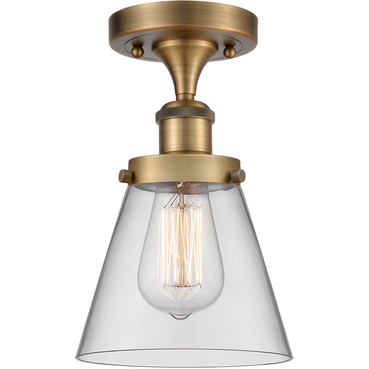 Innovations Lighting 916-1C-BB-G62 Ballston Small Cone 1 Light 6 inch Brushed Brass Semi-Flush Mount Ceiling Light in Clear Glass
