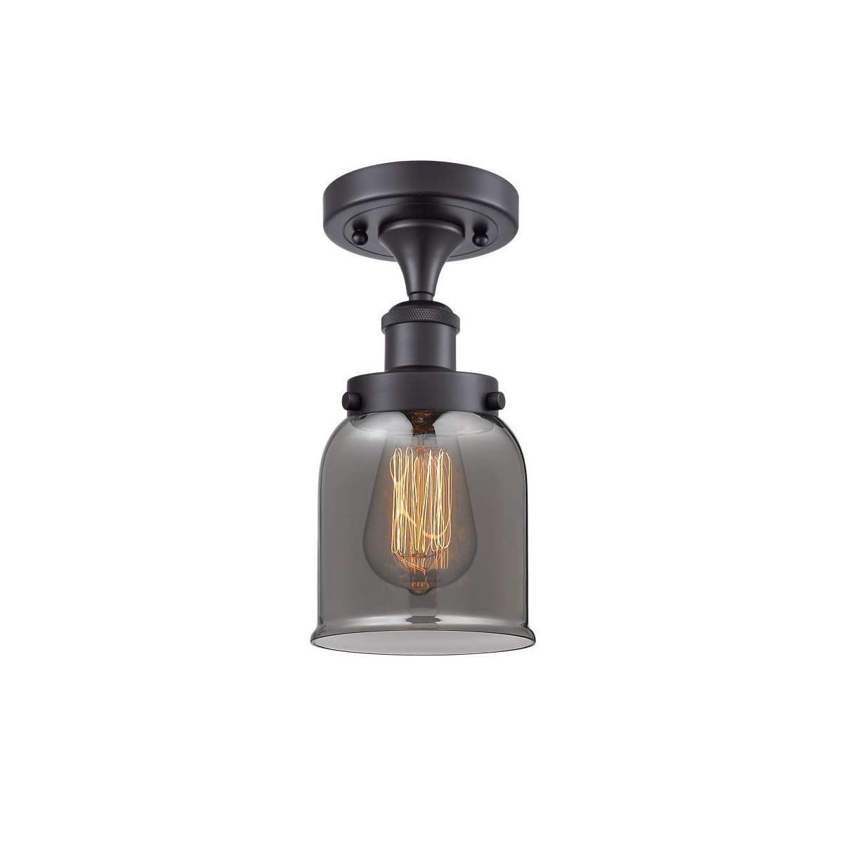 Innovations Lighting 916-1C-BK-G53 Ballston Small Bell 1 Light 5 inch Matte Black Semi-Flush Mount Ceiling Light in Plated Smoke Glass, Ballston