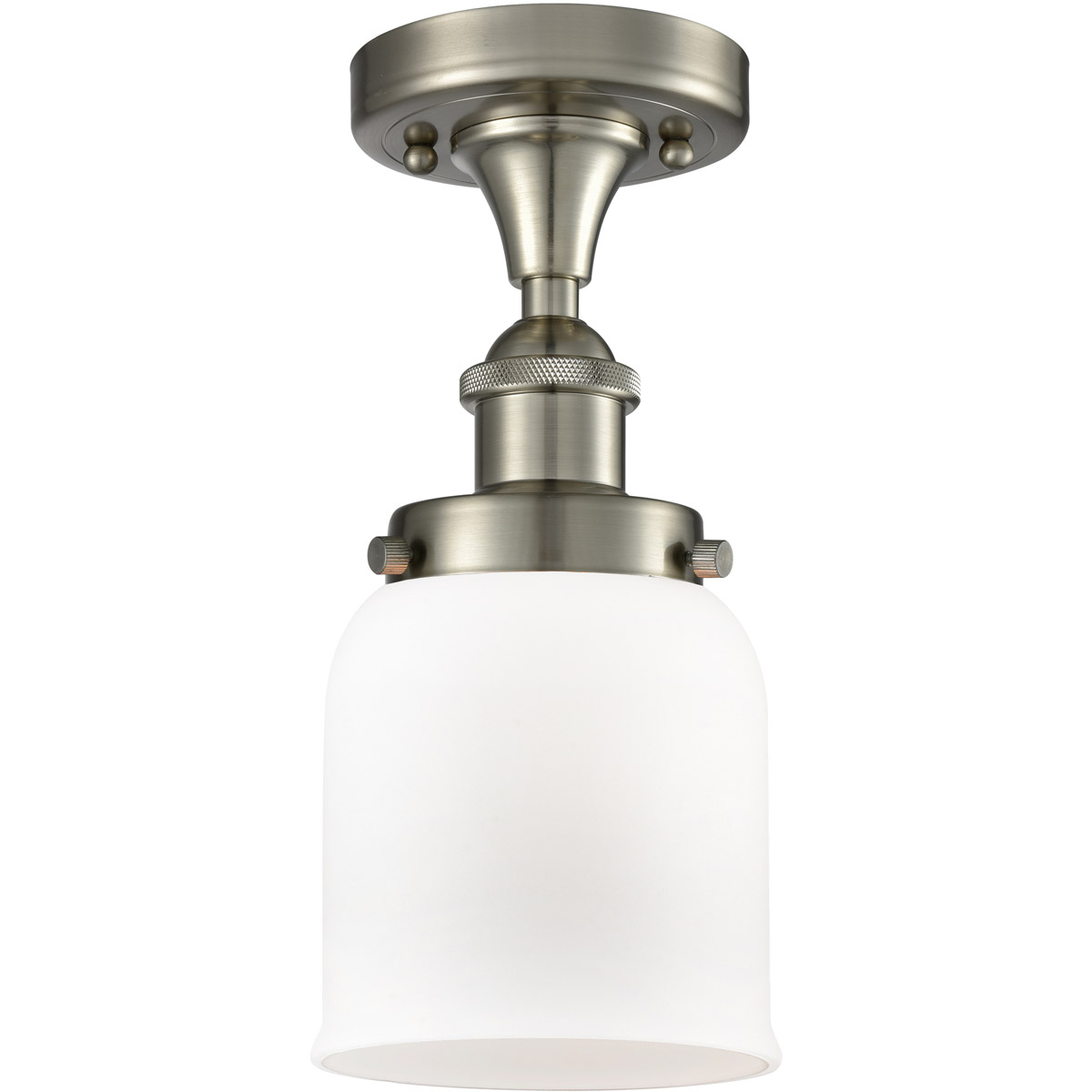 Innovations Lighting 916-1C-SN-G51 Ballston Small Bell 1 Light 5 inch Brushed Satin Nickel Semi-Flush Mount Ceiling Light in Matte White Glass, Ballst