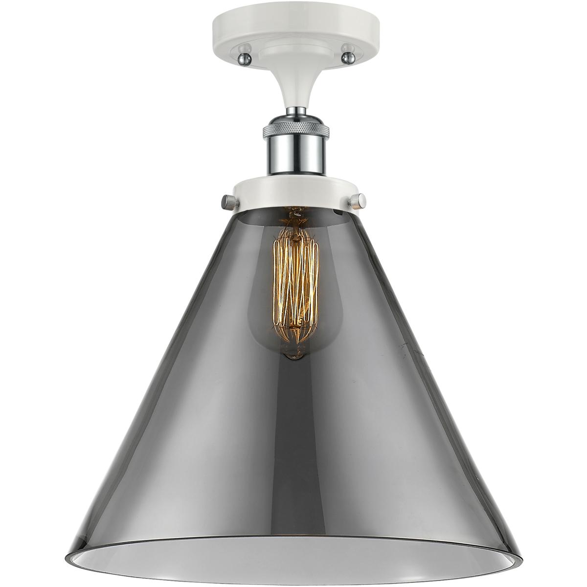 Innovations Lighting 916-1C-WPC-G43-L Ballston X-Large Cone 1 Light 8 inch White and Polished Chrome Semi-Flush Mount Ceiling Light in Plated Smoke Gl