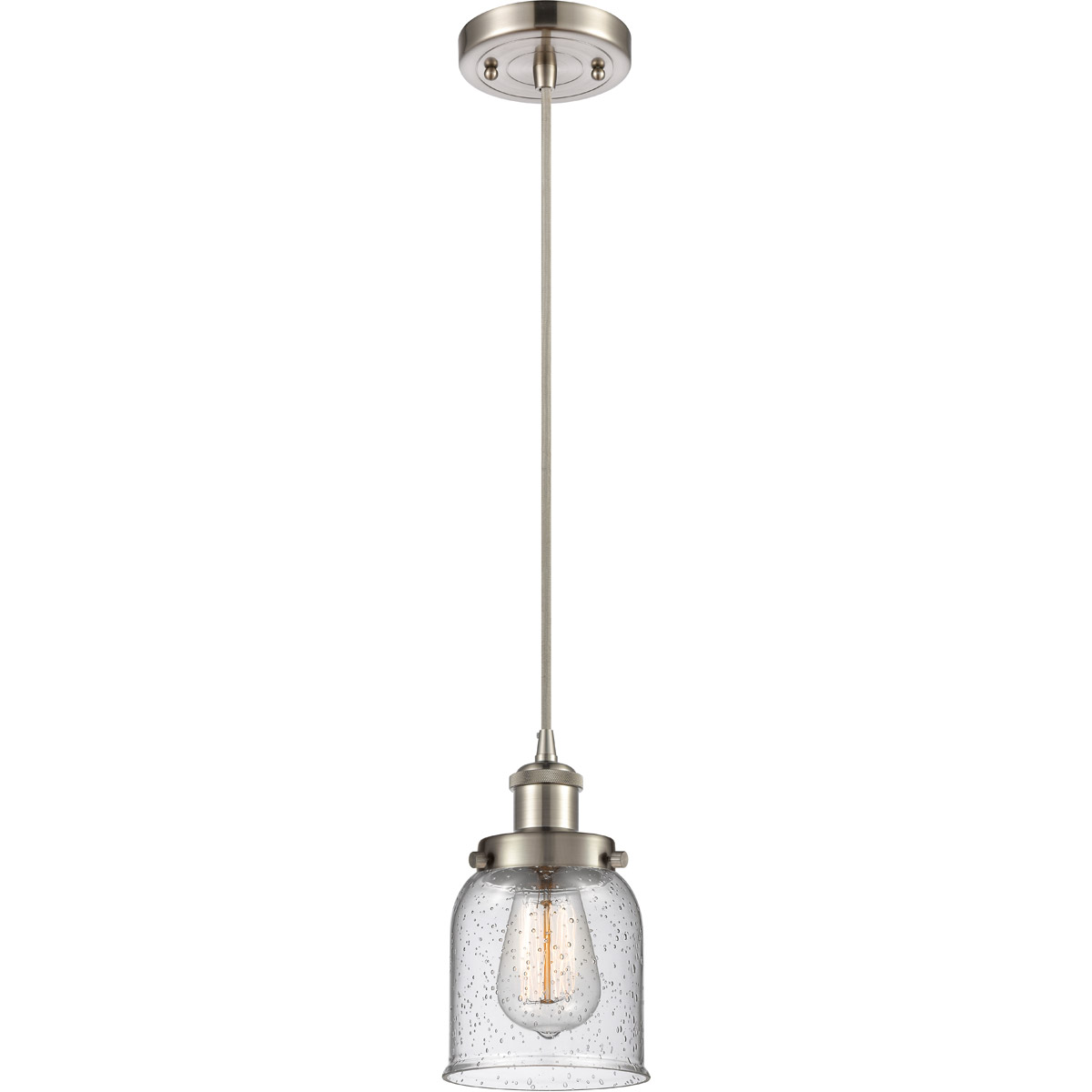 Innovations Lighting 916-1P-SN-G54 Ballston Small Bell 1 Light 5 inch Brushed Satin Nickel Mini Pendant Ceiling Light in Seedy Glass, Ballston