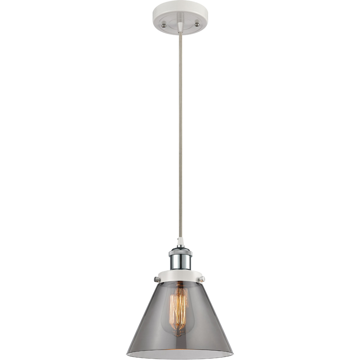 Innovations Lighting 916-1P-WPC-G43 Ballston Large Cone 1 Light 8 inch White and Polished Chrome Mini Pendant Ceiling Light in Plated Smoke Glass